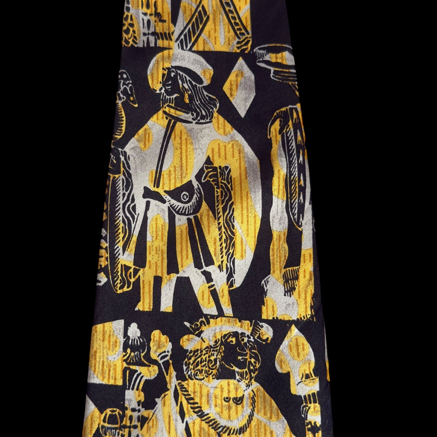 Vintage Black Novelty Crepe Silk Jacquard Tie By (Claude) MONTANA (9.3 cm by 149 cm)