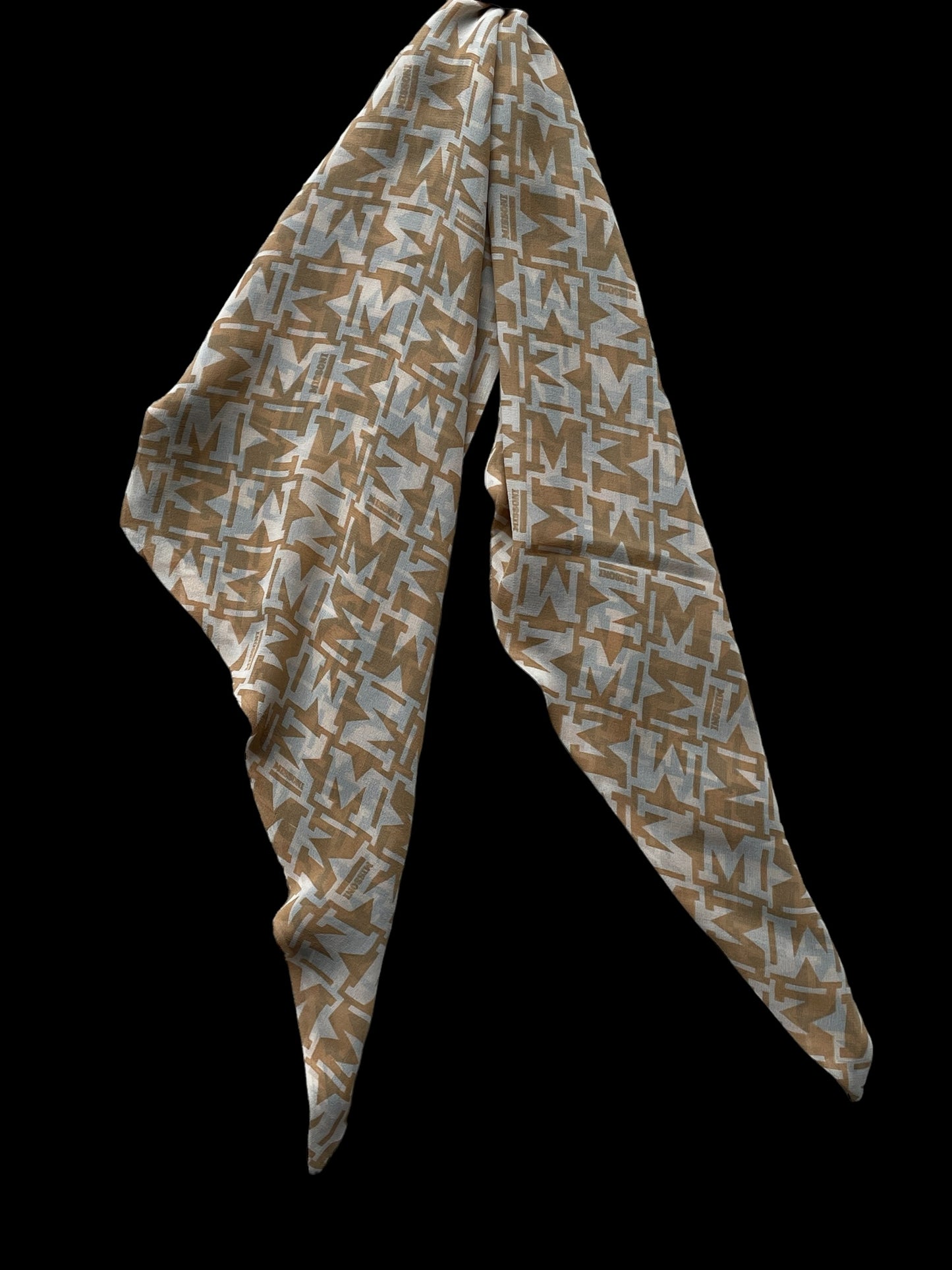 Vintage MISSONI Reversible Beige Logo Silk Chiffon Long Scarf (25 cm by 156.5 cm). Logo printed