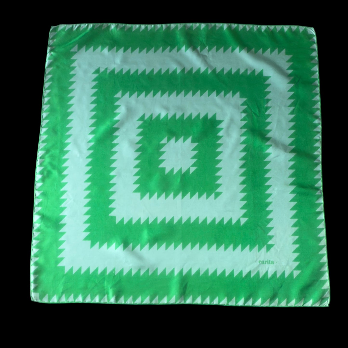 CARITA Paris Vintage Green Geometric Silk Scarf (69 cm by 66.5 cm)