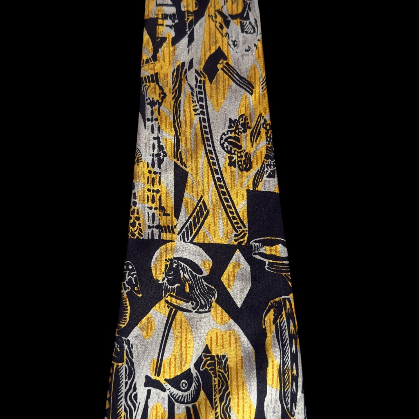 Vintage Black Novelty Crepe Silk Jacquard Tie By (Claude) MONTANA (9.3 cm by 149 cm)