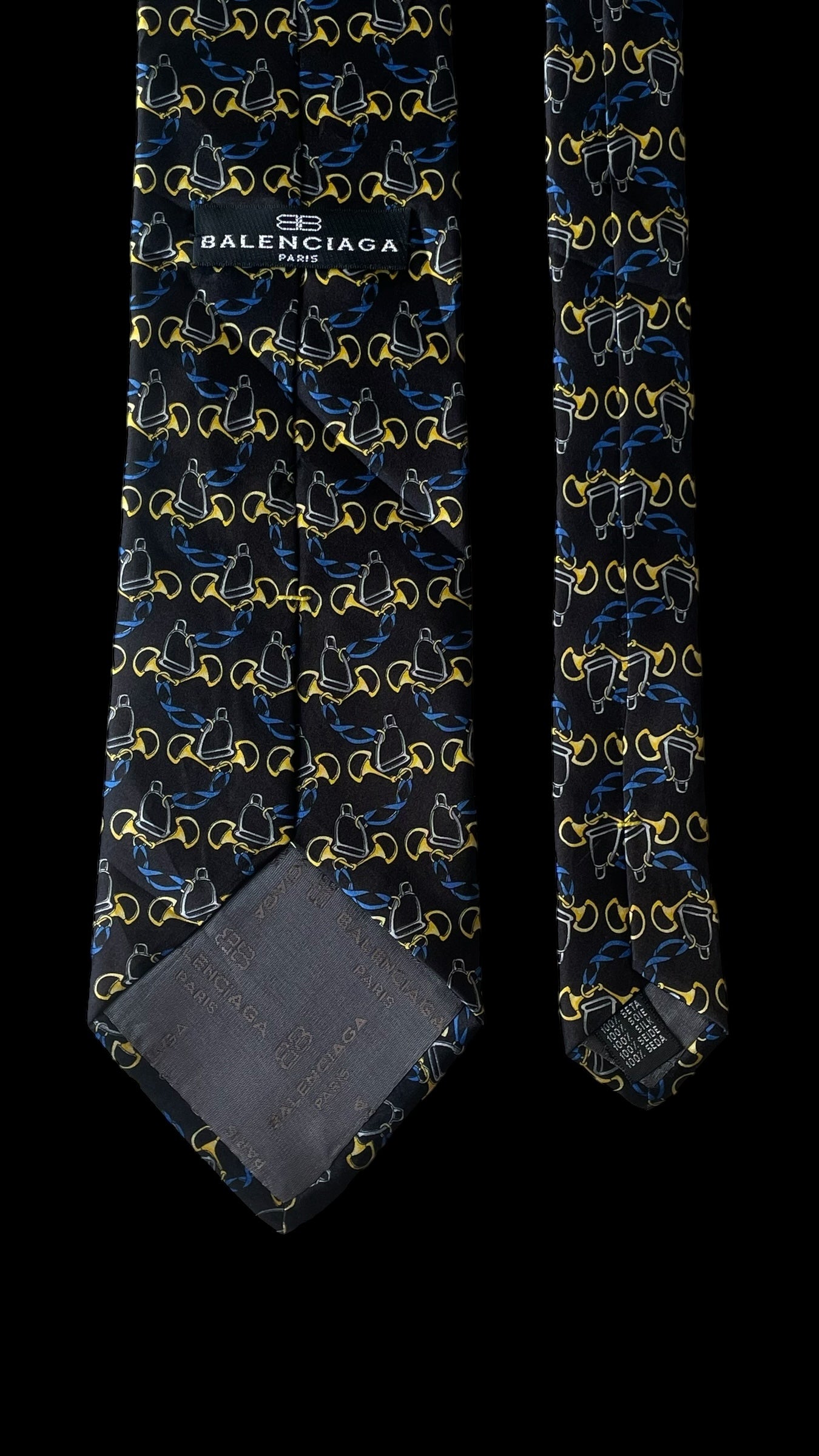 BALENCIAGA vintage black Equestrian silk tie (9.5 cm by 147.5 cm)