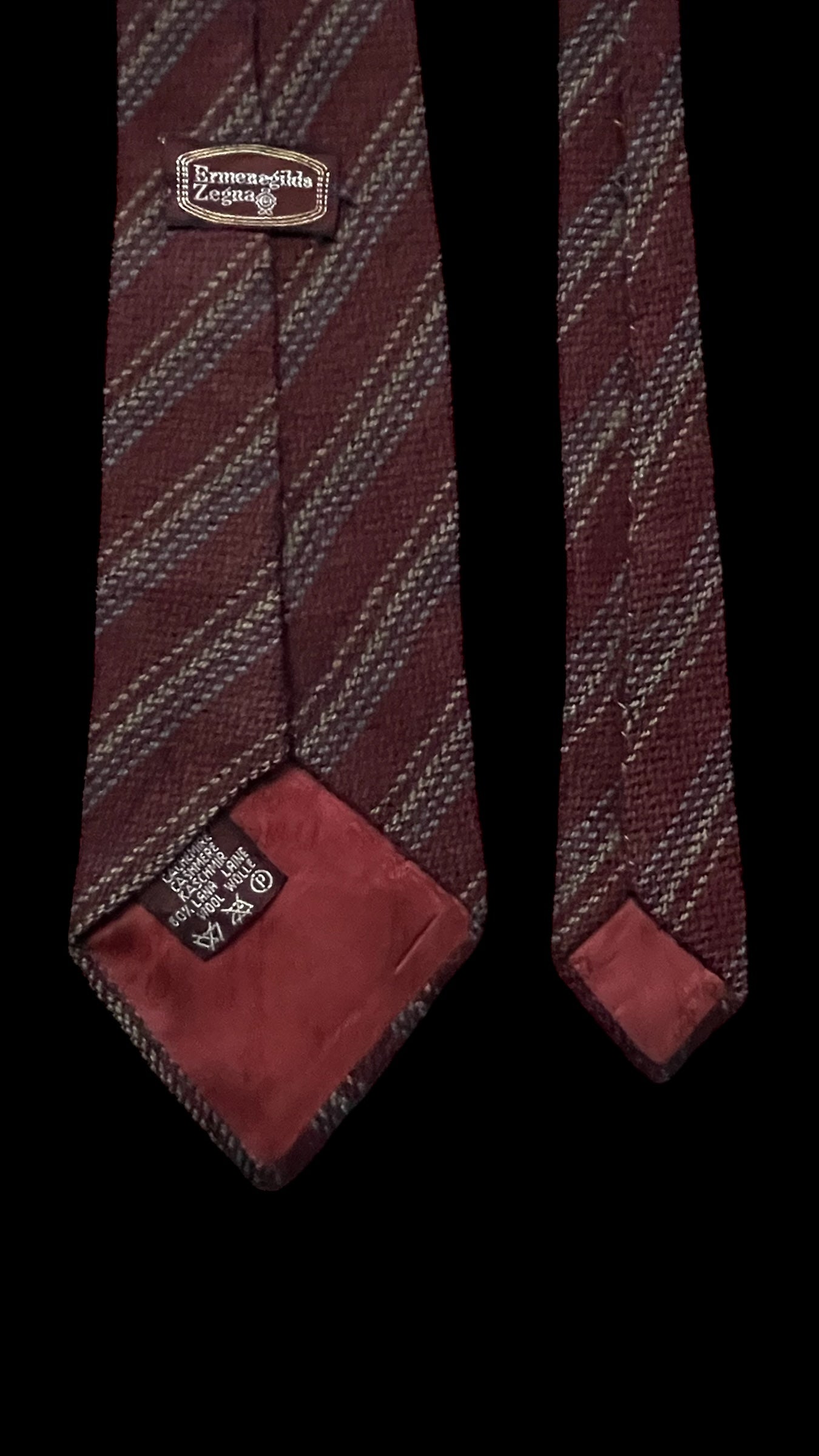 ERMENEGILDO ZEGNA Vintage Burgundy Stripes Cashmere-Wool Blended Tie (8.4 cm by 149 cm)&nbsp;