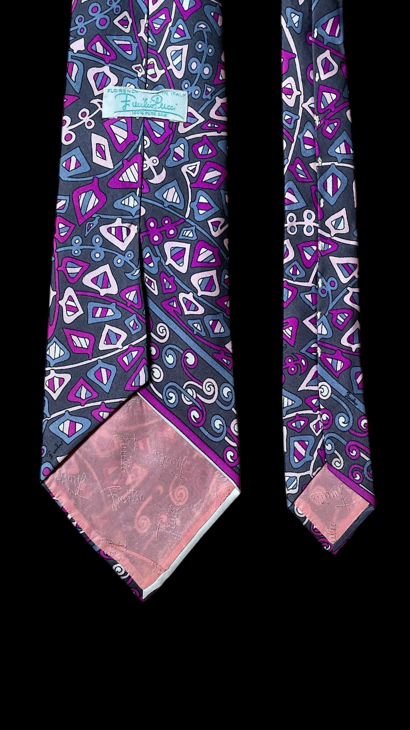 EMILIO PUCCI Vintage Grey Psychedelic Silk Tie (10.1 cm by 139 cm) Wide Front Size