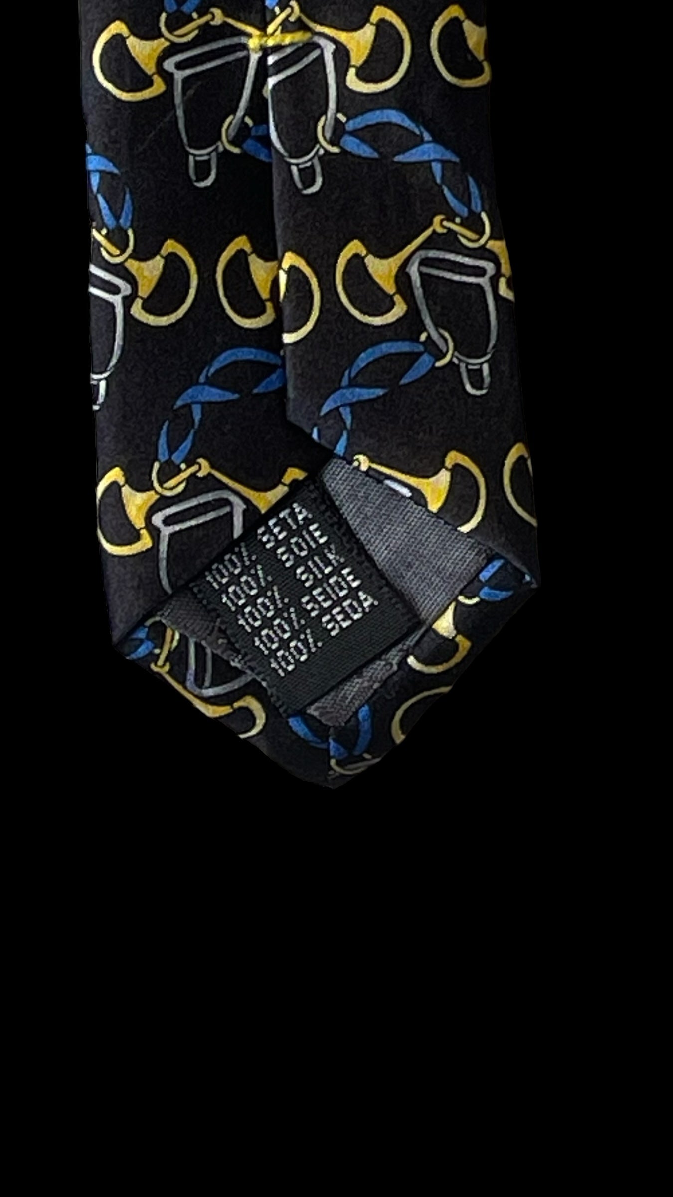 BALENCIAGA vintage black Equestrian silk tie (9.5 cm by 147.5 cm)