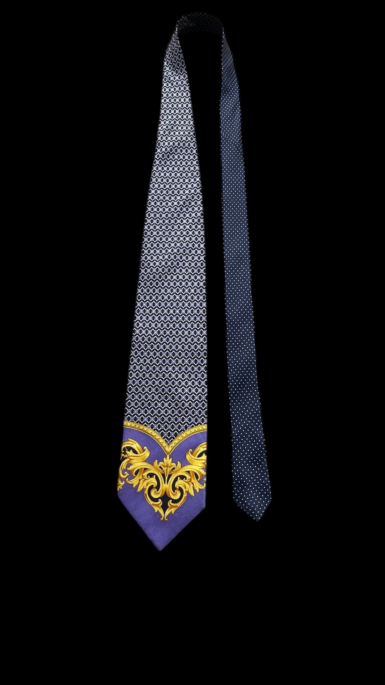 Vintage Navy Blue/Purple Baroque Silk Jacquard Tie by GIANNI VERSACE (9.7 cm by 145 cm)