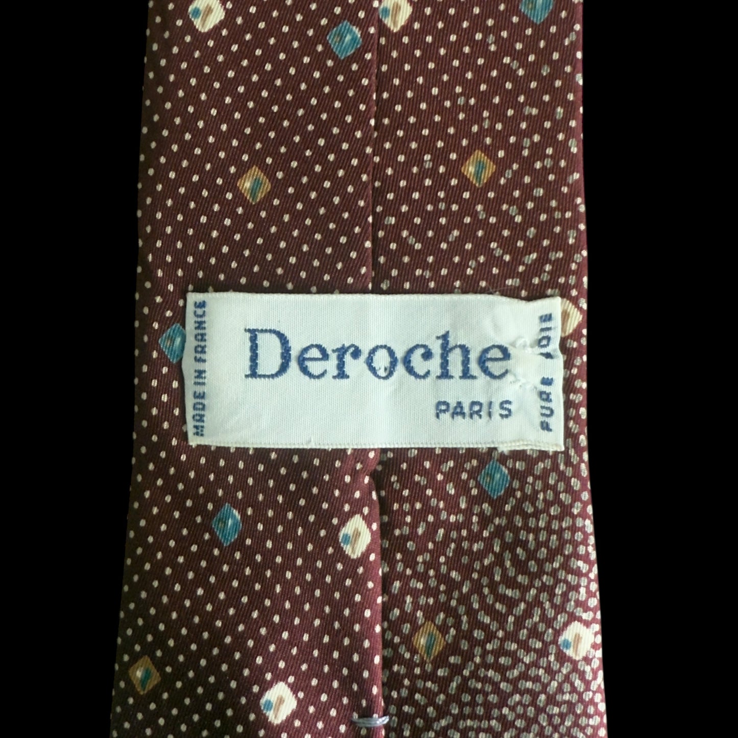 Vintage Burgundy Abstract Silk Tie By DEROCHE (8.1 cm by 142.3 cm)