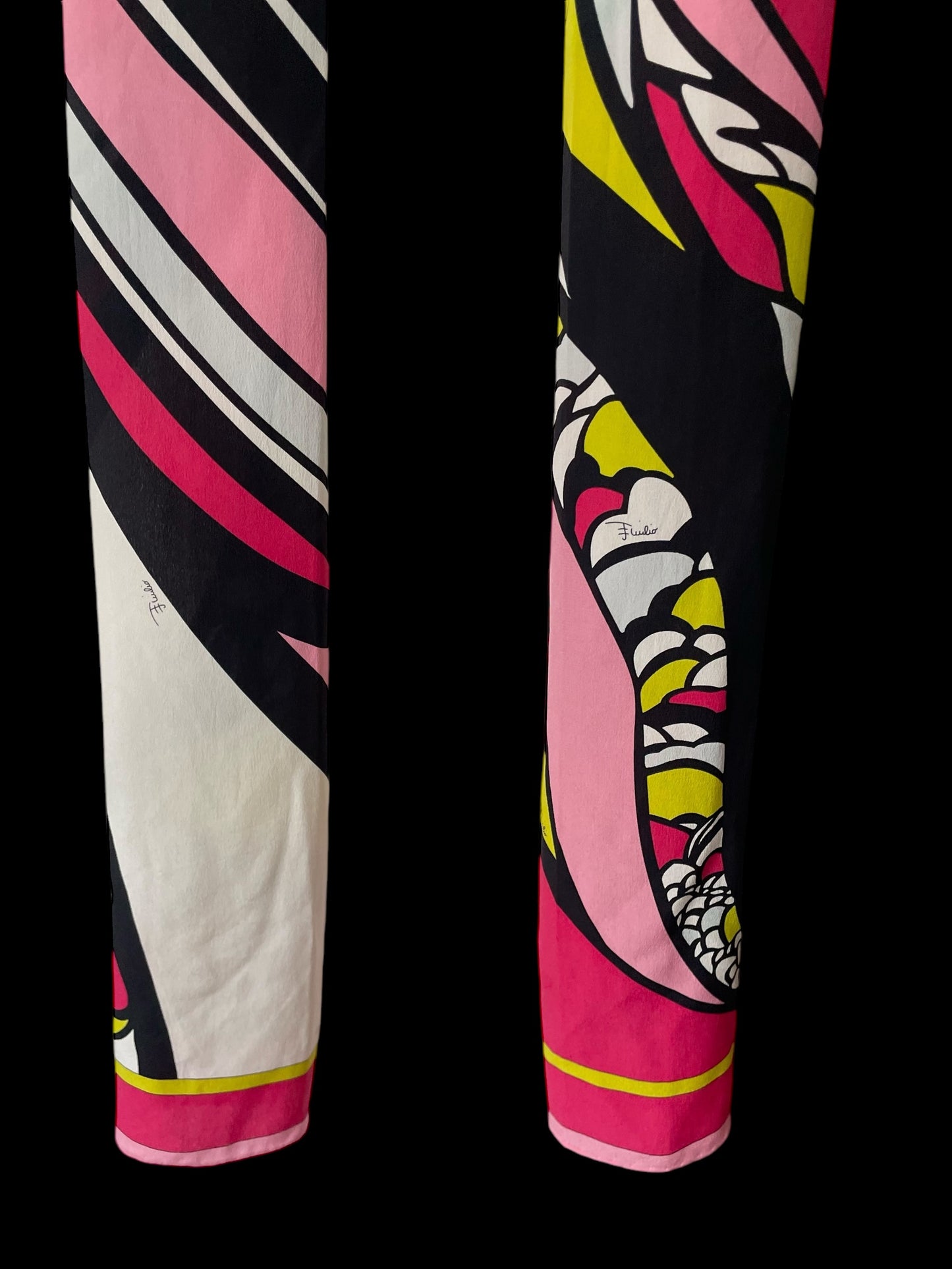 EMILIO PUCCI Vintage Magenta Psychedelic Long Silk Scarf (32.5 cm by 154 cm) Hand rolled edges.