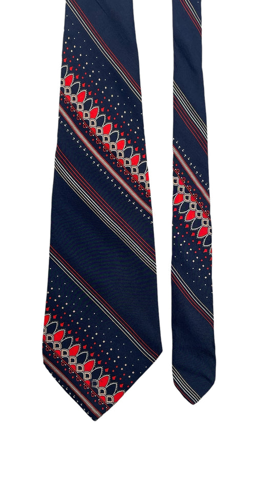 CARTIER Vintage Navy Blue Geometric Abstract Crepe Silk Tie  (10.6 cm by  144 cm) Wide  Front Size