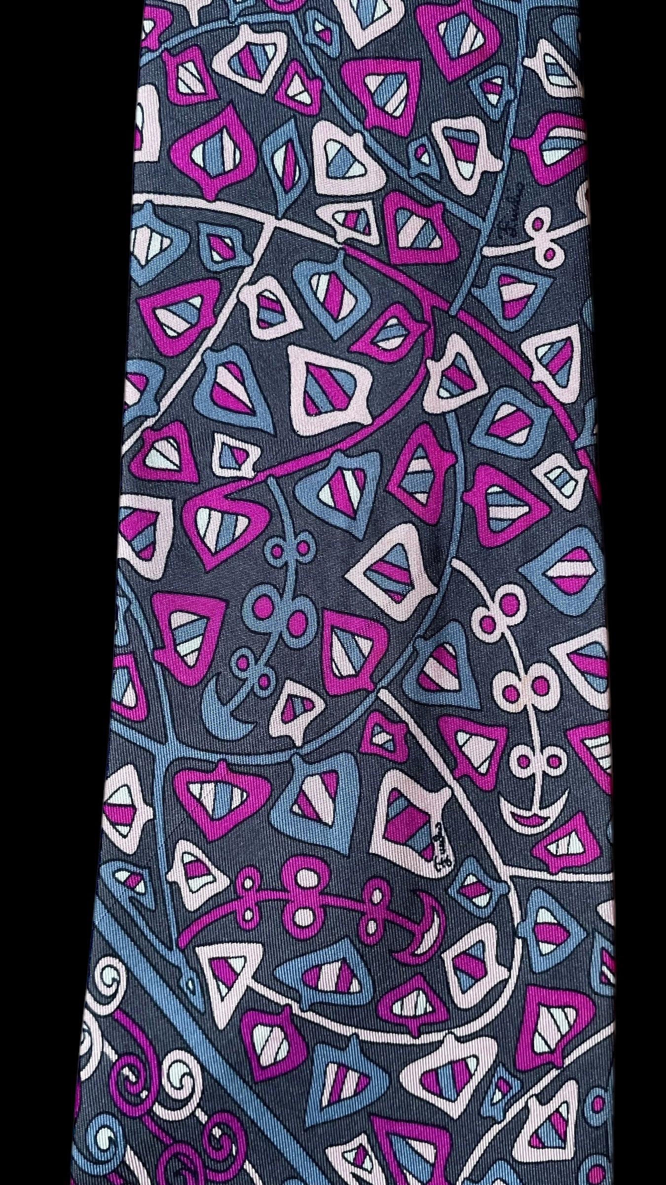 EMILIO PUCCI Vintage Grey Psychedelic Silk Tie (10.1 cm by 139 cm) Wide Front Size