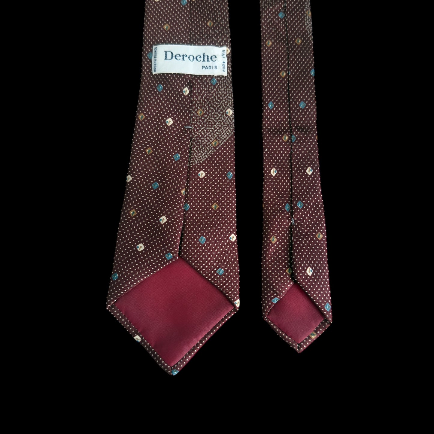 Vintage Burgundy Abstract Silk Tie By DEROCHE (8.1 cm by 142.3 cm)
