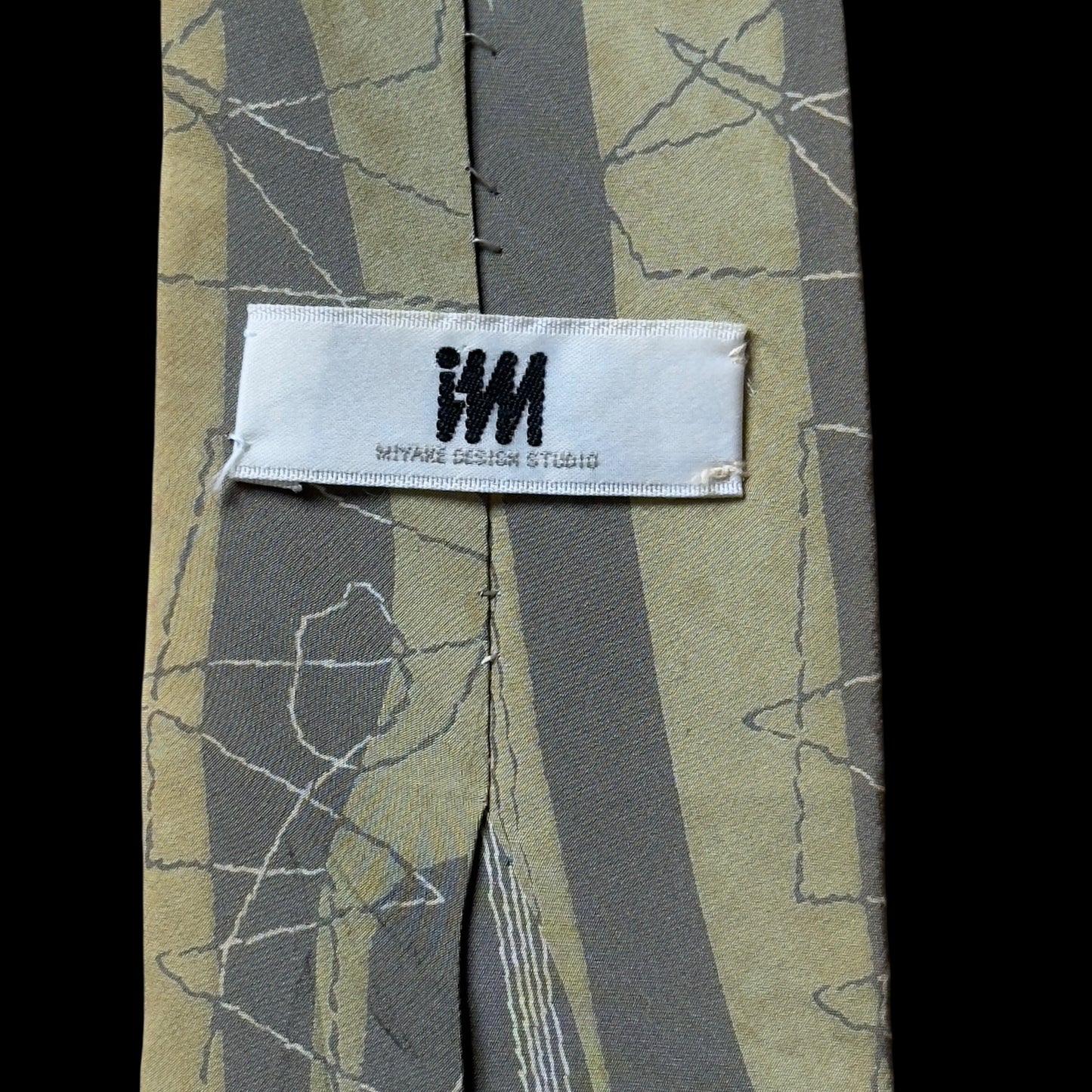 MIYAKE Design Studio Olive Green Abstract Silk Tie (8.9 cm by 142.5 cm)  Medium Front