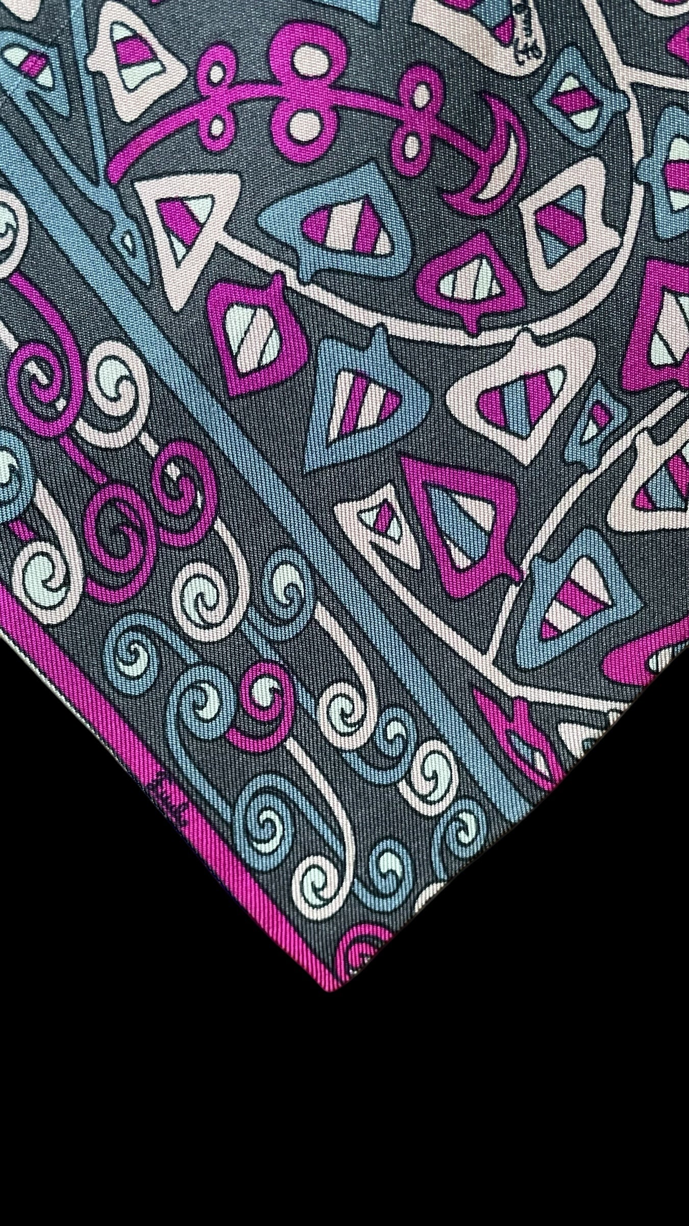 EMILIO PUCCI Vintage Grey Psychedelic Silk Tie (10.1 cm by 139 cm) Wide Front Size