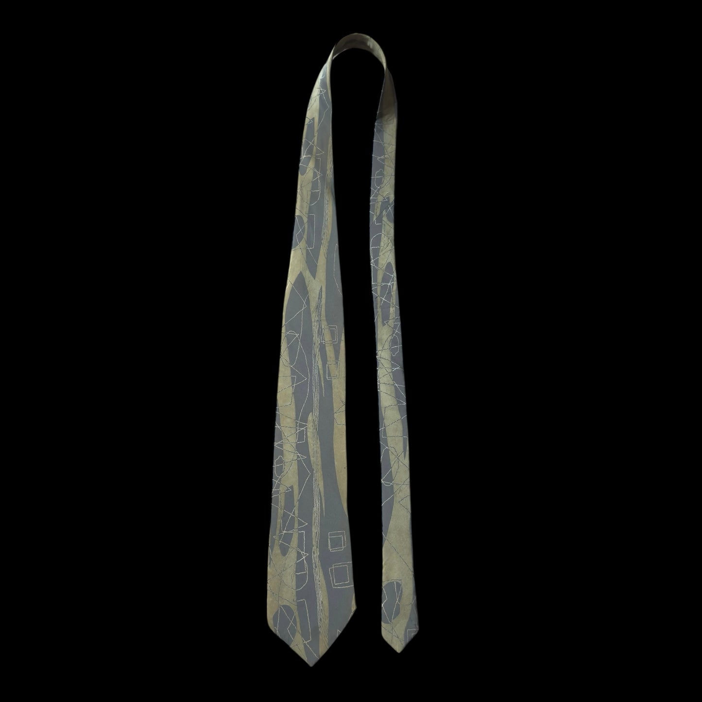 MIYAKE Design Studio Olive Green Abstract Silk Tie (8.9 cm by 142.5 cm)  Medium Front