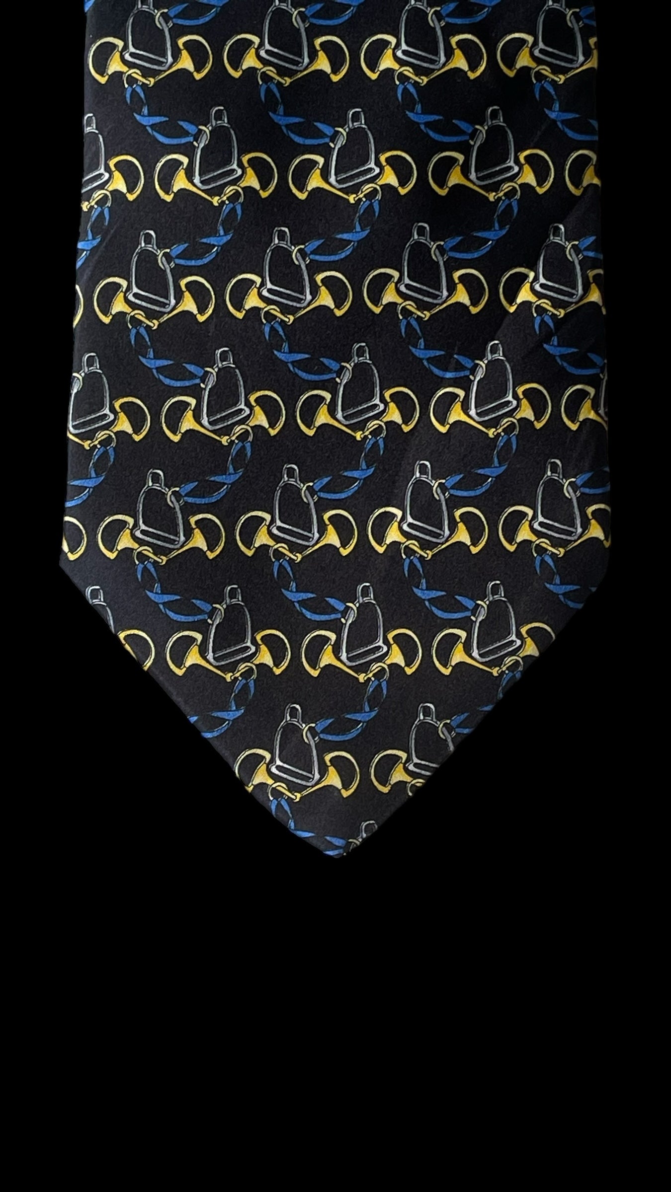 BALENCIAGA vintage black Equestrian silk tie (9.5 cm by 147.5 cm)