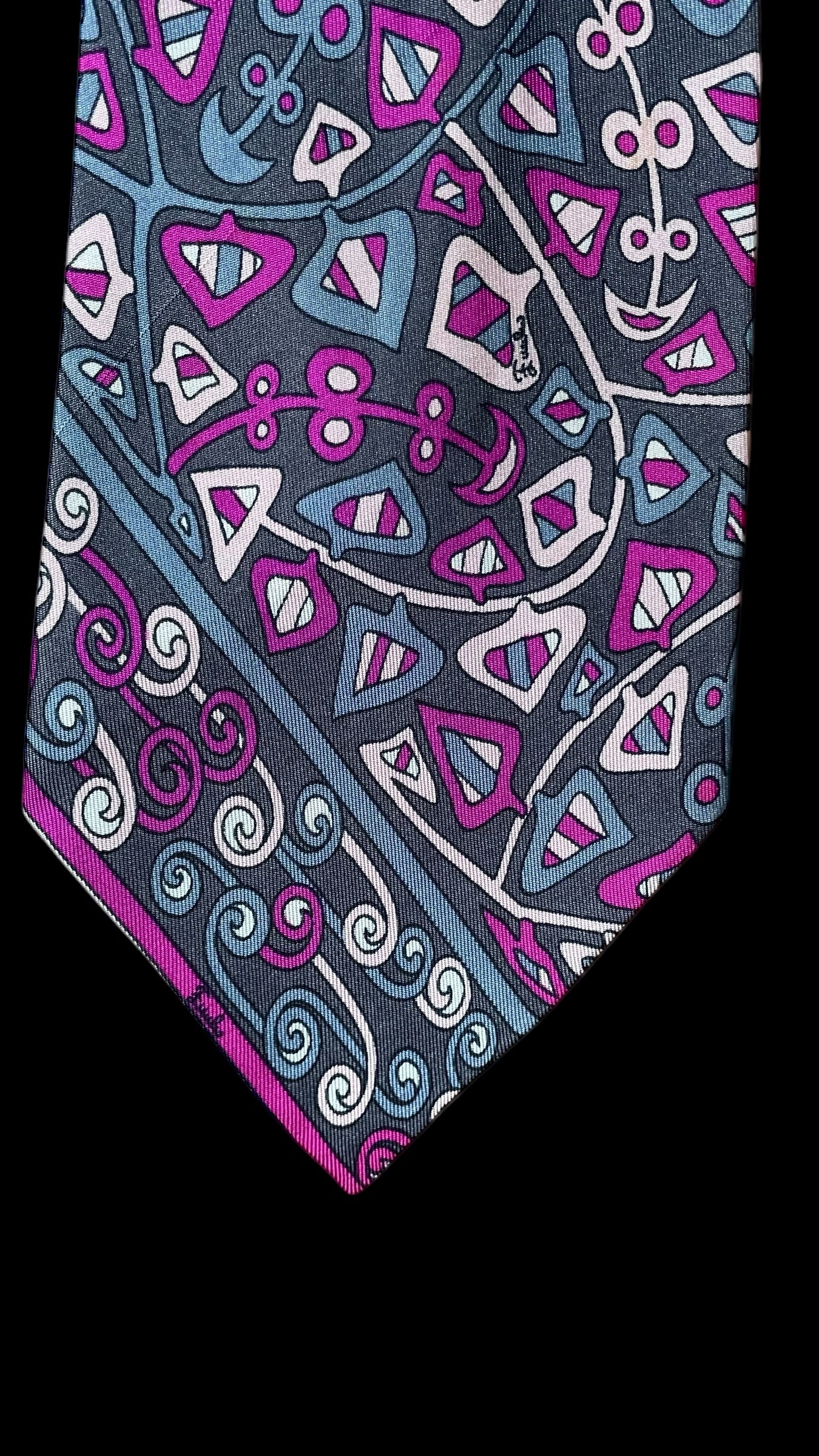 EMILIO PUCCI Vintage Grey Psychedelic Silk Tie (10.1 cm by 139 cm) Wide Front Size