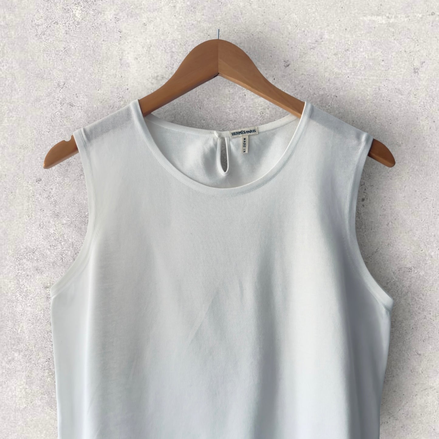 HERMES Vintage White Cotton Tank Top. Size S (Small/Medium Body fitted).