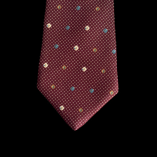 Vintage Burgundy Abstract Silk Tie By DEROCHE (8.1 cm by 142.3 cm)
