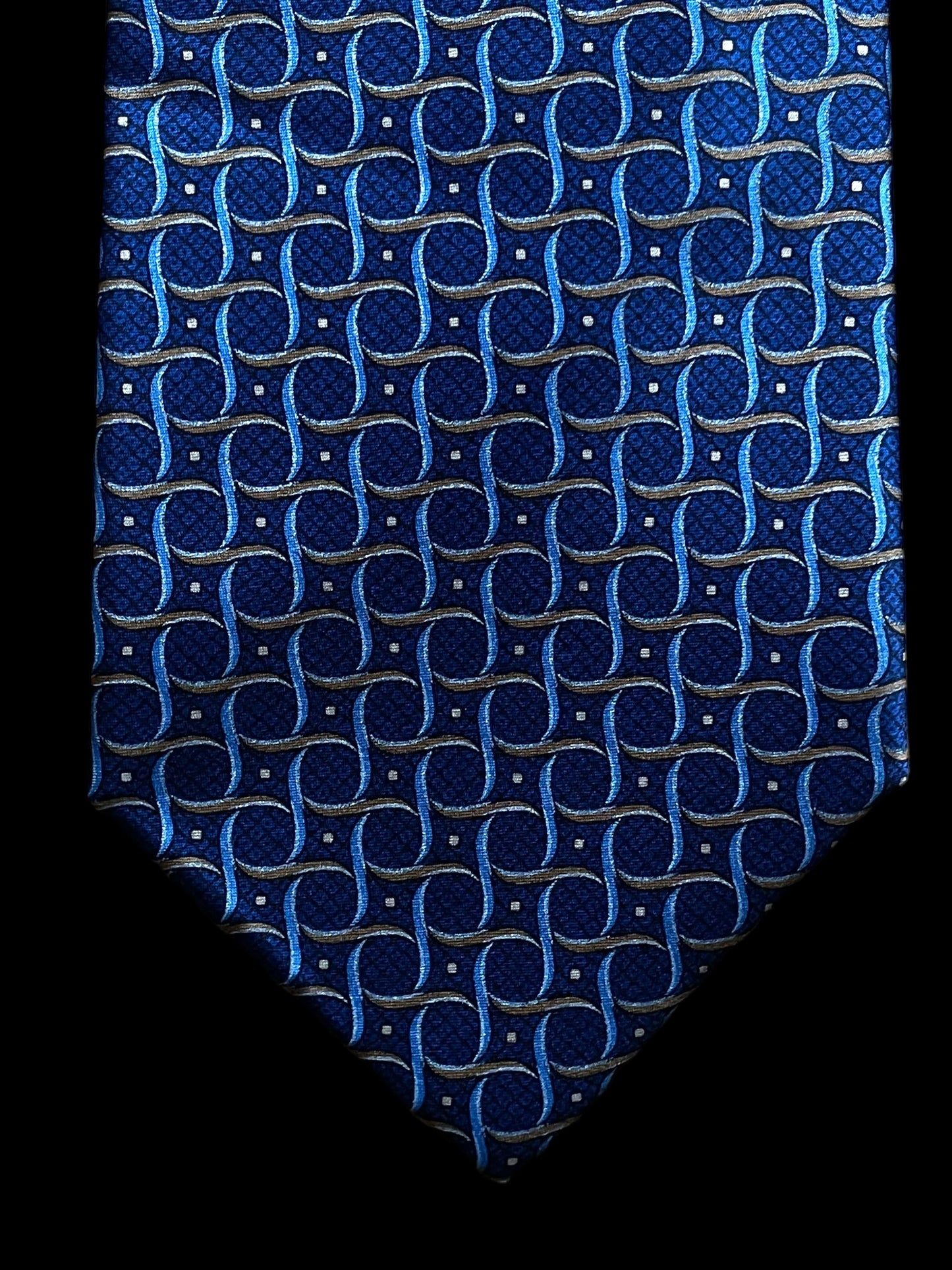 BRIONI Vintage Crepe Silk Tie-Pocket/Square set. Electric-blue geometric printed.