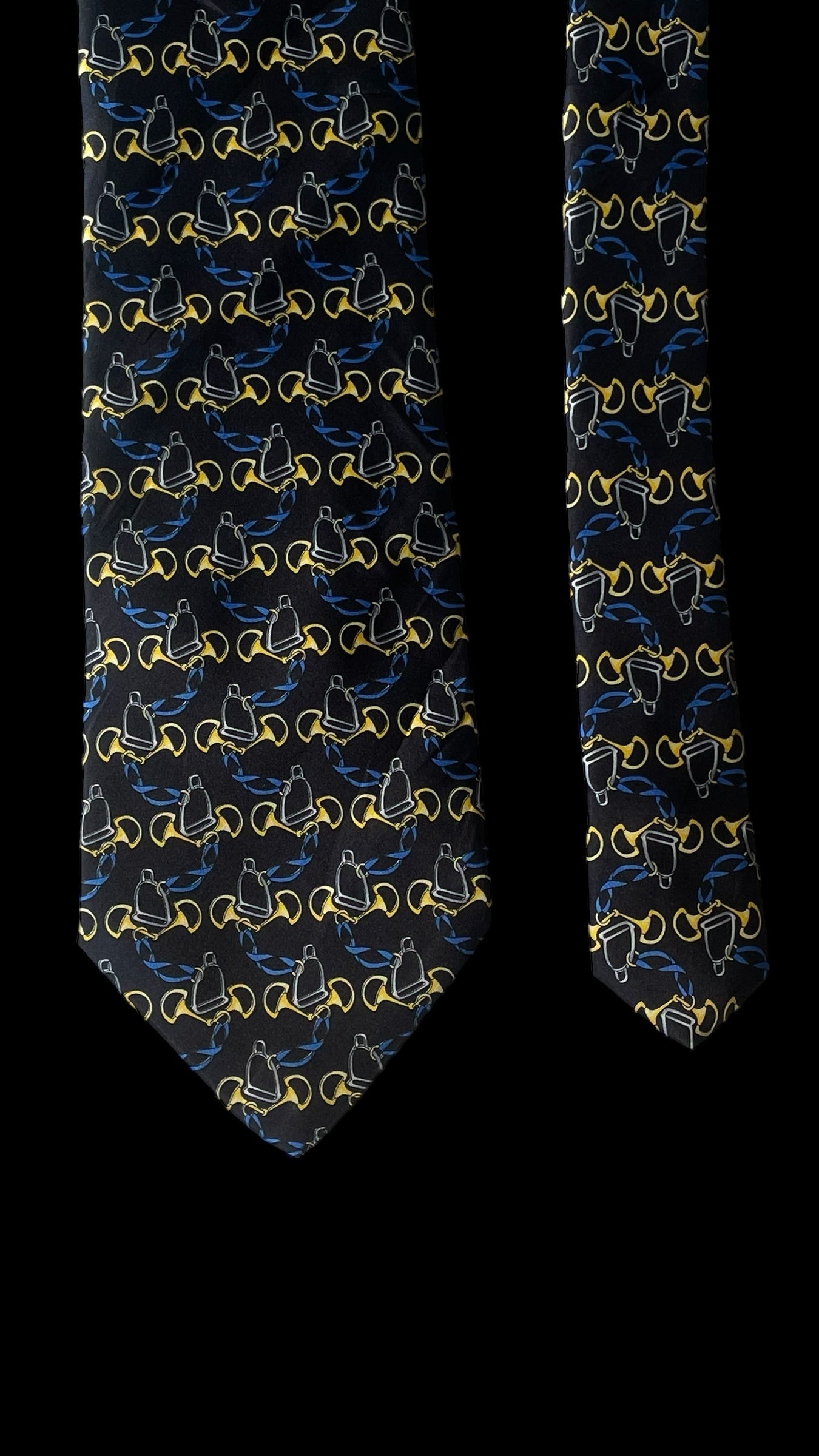 BALENCIAGA vintage black Equestrian silk tie (9.5 cm by 147.5 cm)