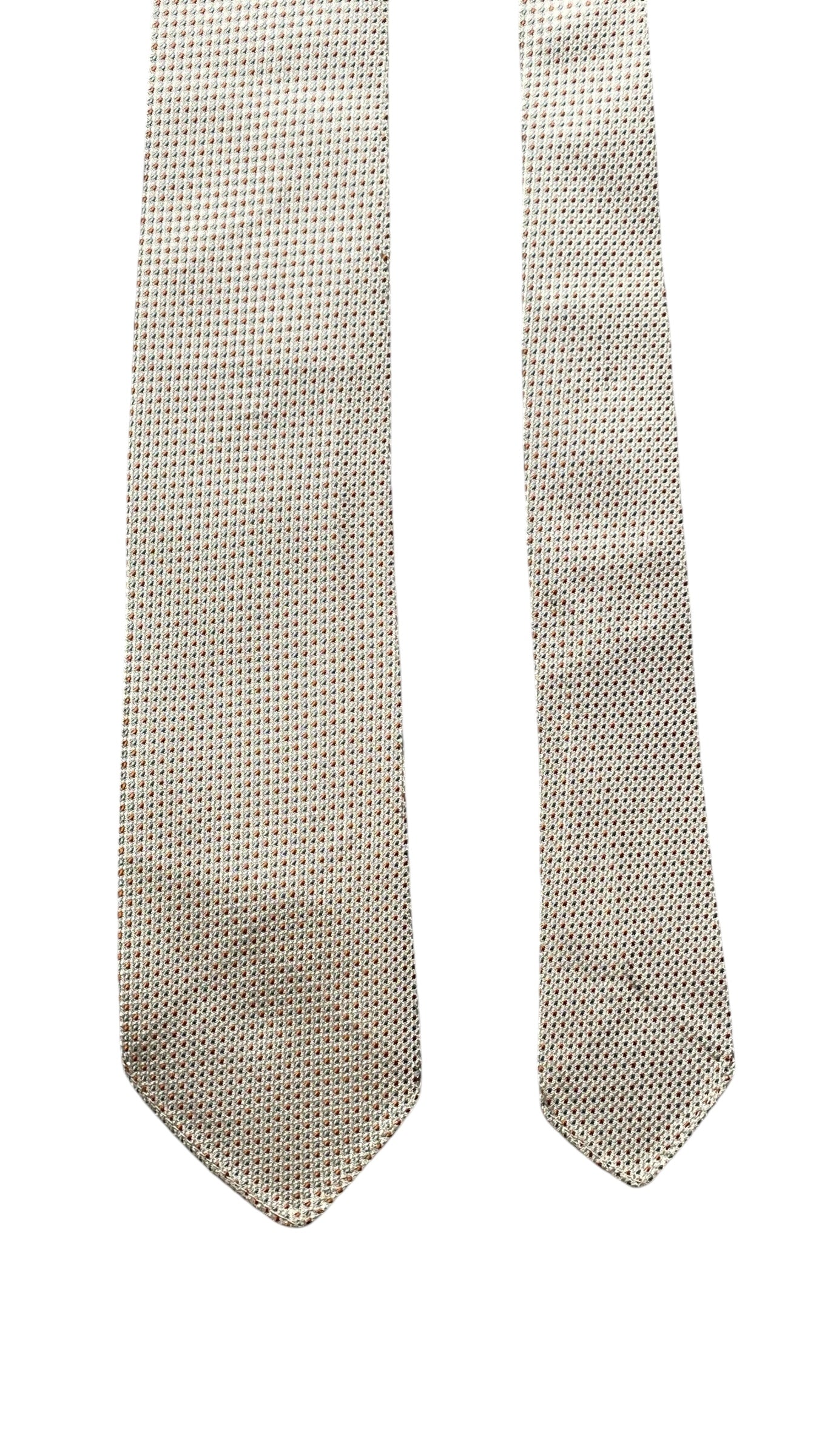 70s GIEVES Vintage Off White Silk Skinny Tie (6.6 cm by 130 cm) Skinny Front.