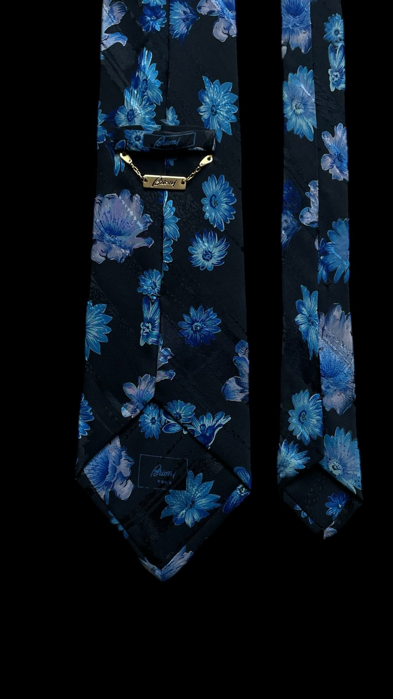 BRIONI Vintage Black Floral Silk Jacquard Tie (9.5 cm by 151 cm) longer length