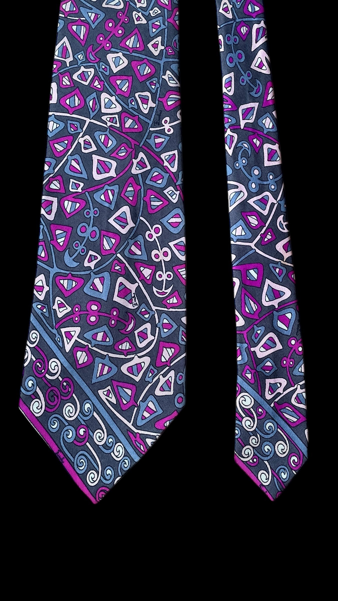 EMILIO PUCCI Vintage Grey Psychedelic Silk Tie (10.1 cm by 139 cm) Wide Front Size