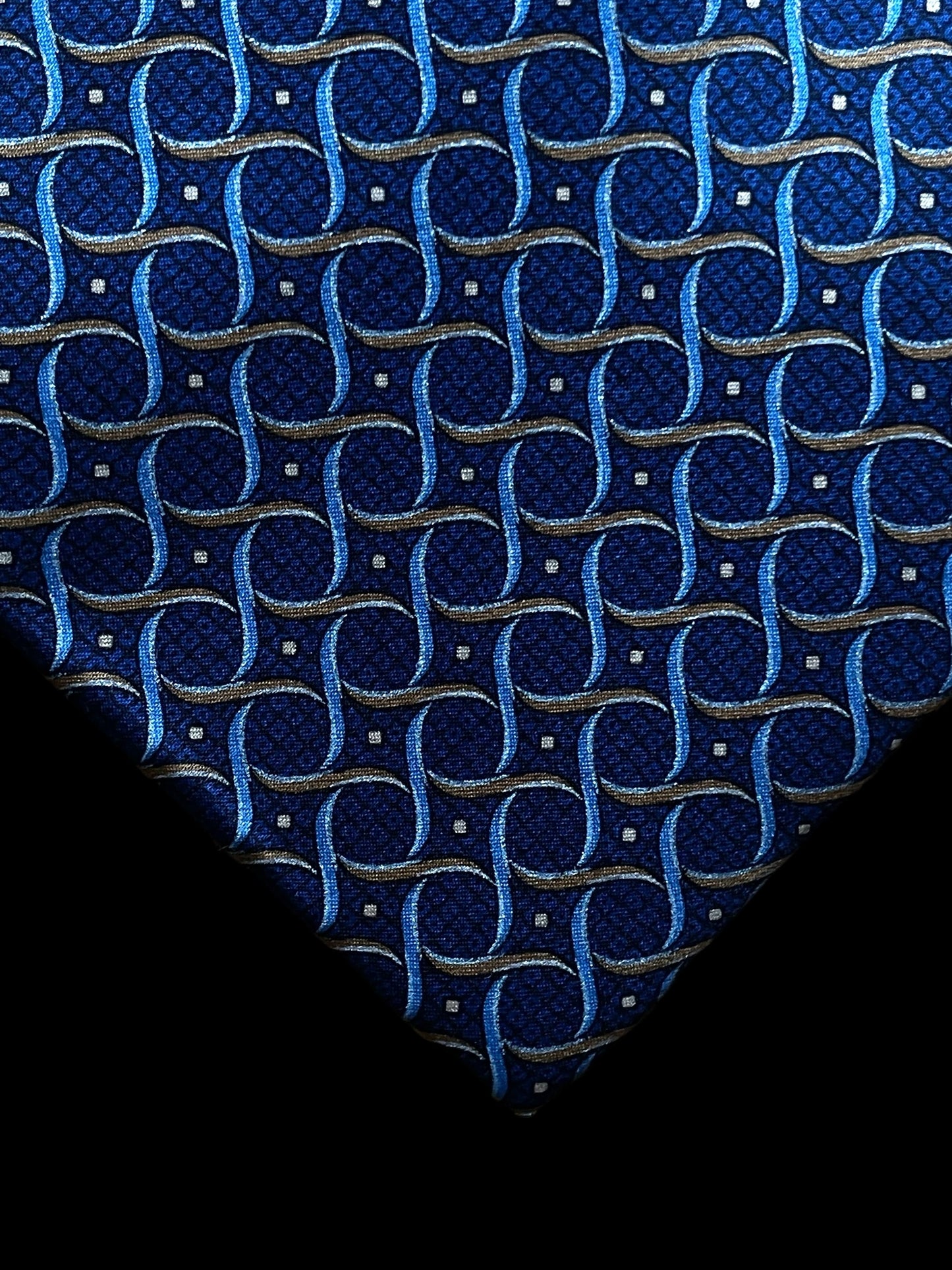 BRIONI Vintage Crepe Silk Tie-Pocket/Square set. Electric-blue geometric printed.