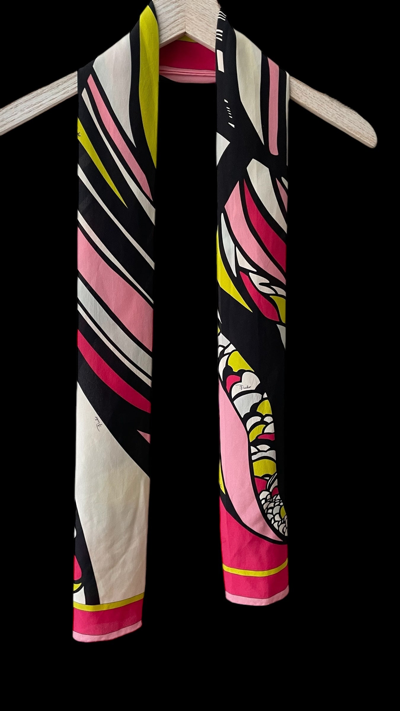 EMILIO PUCCI Vintage Magenta Psychedelic Long Silk Scarf (32.5 cm by 154 cm) Hand rolled edges.