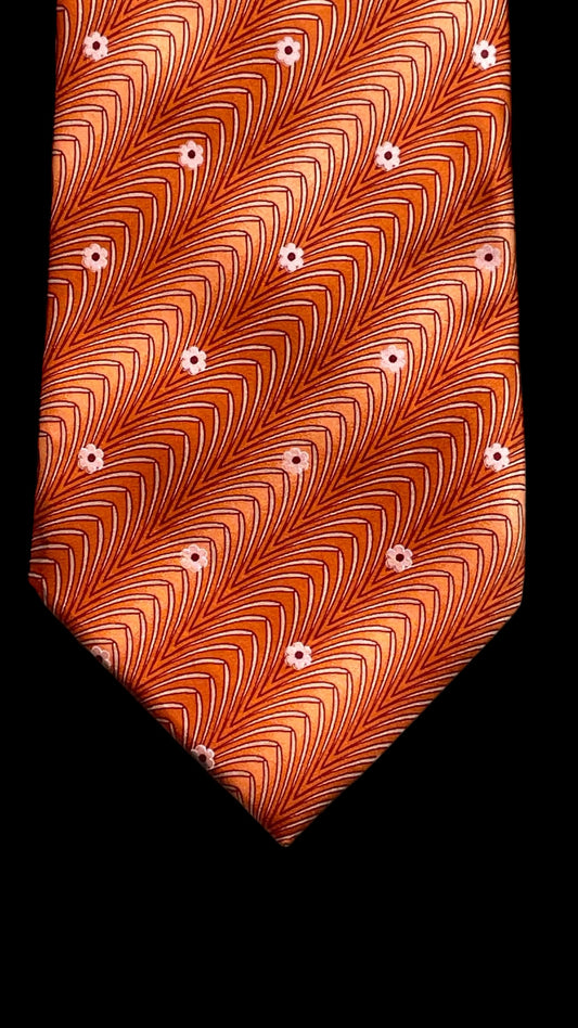 LANVIN Vintage Orange Floral Crepe Silk Tie (9.2 cm by 149 cm)