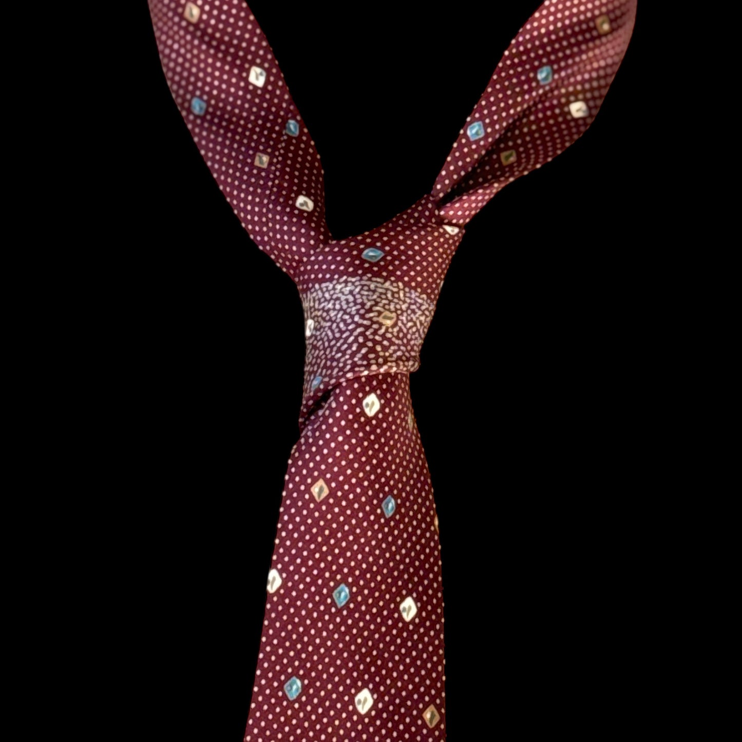Vintage Burgundy Abstract Silk Tie By DEROCHE (8.1 cm by 142.3 cm)