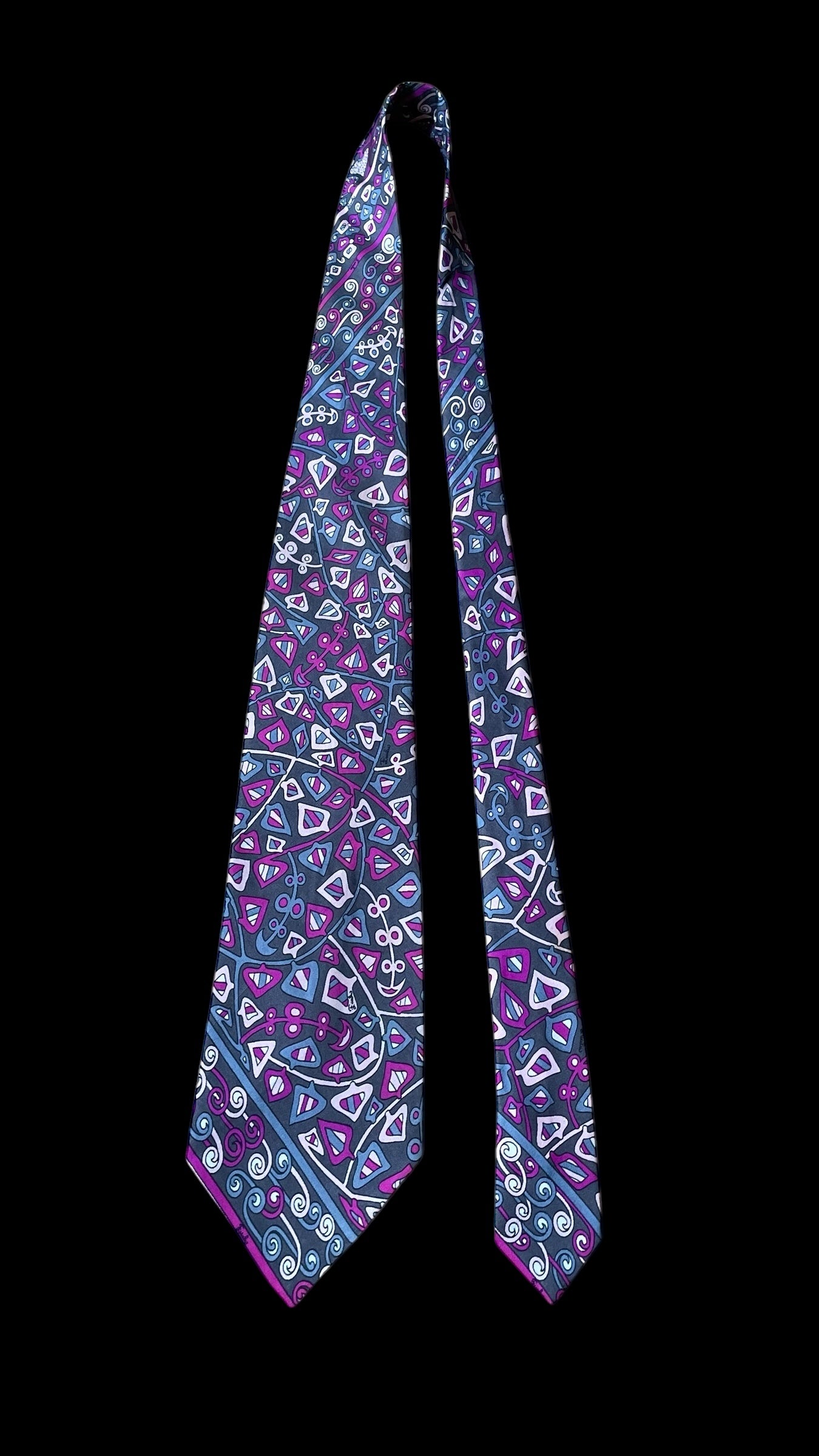 EMILIO PUCCI Vintage Grey Psychedelic Silk Tie (10.1 cm by 139 cm) Wide Front Size