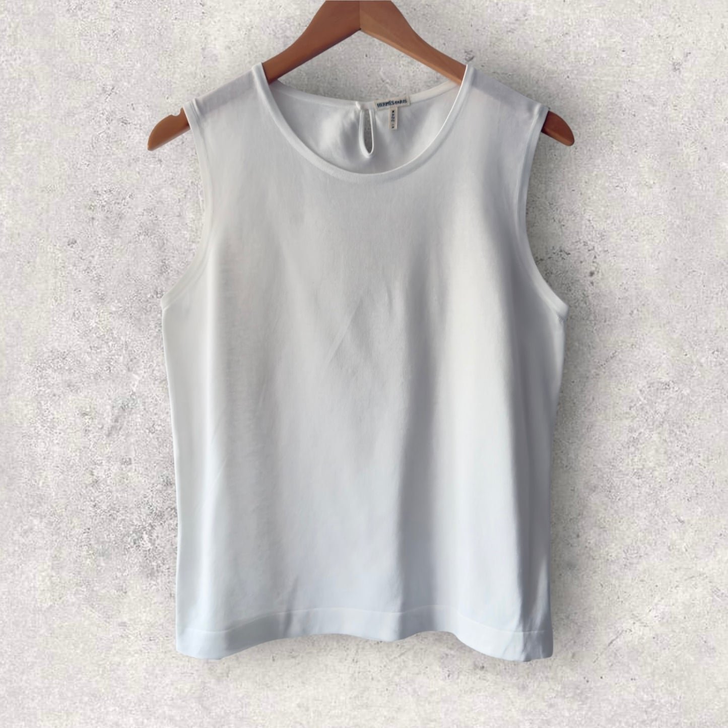 HERMES Vintage White Cotton Tank Top. Size S (Small/Medium Body fitted).