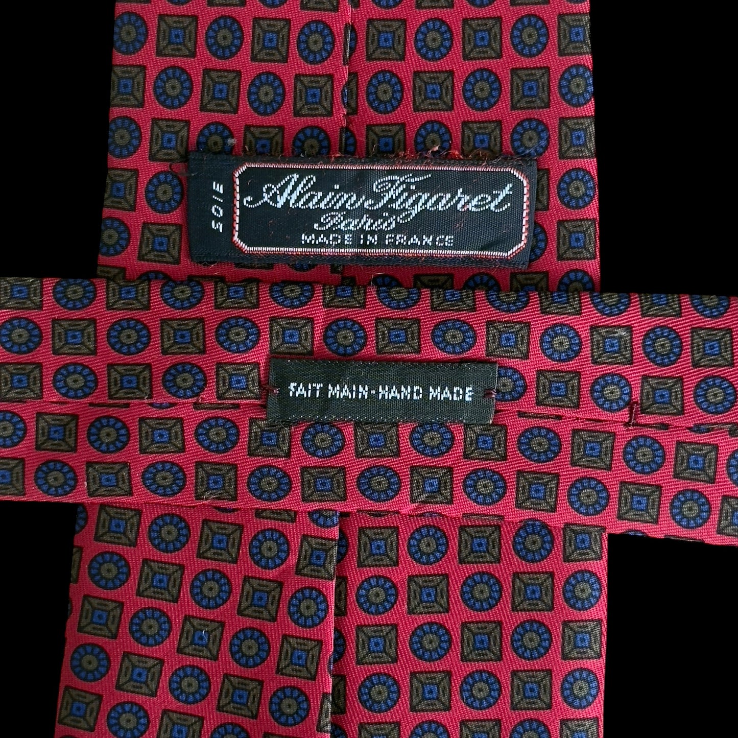 ALAIN FIGARET Vintage Red Dotted Silk Tie (9 cm by 149 cm)