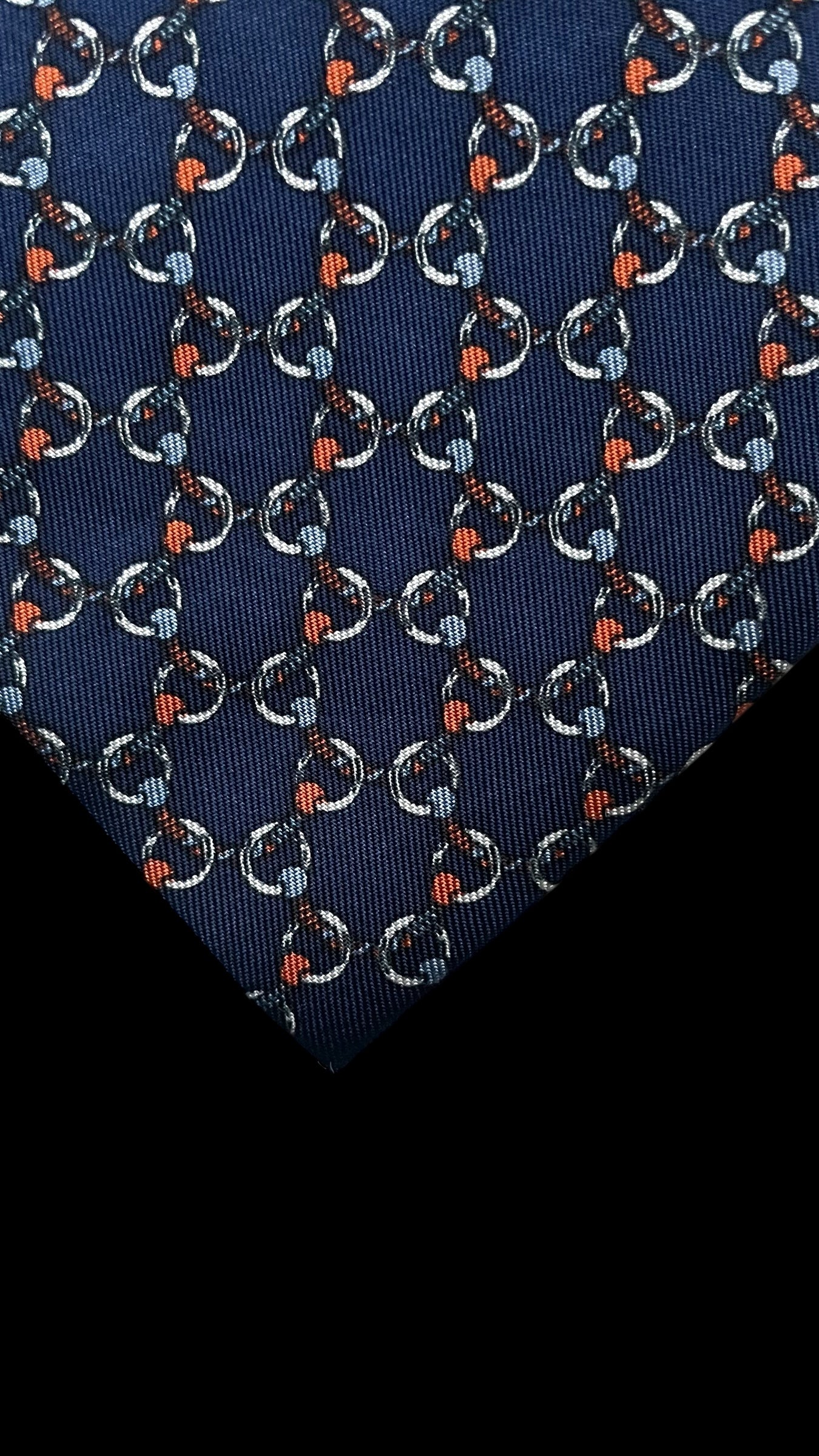 HERMES Vintage Navy Blue Equestrian Silk Tie (9.6 cm by 140 cm) Medium Front Size.