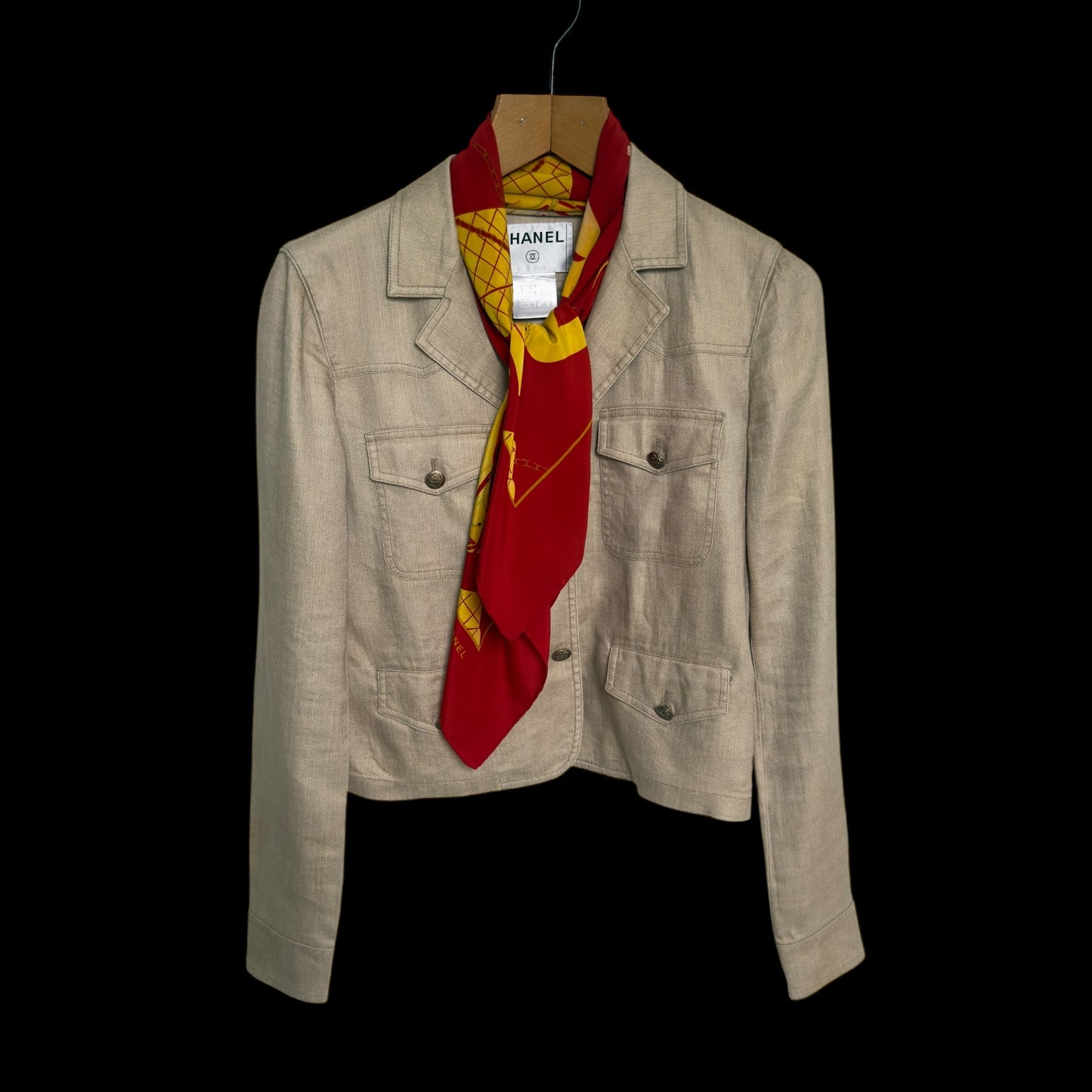 CHANEL Vintage Safari-Style Jacket. Size 38 (Small) Linen/Silk Blended