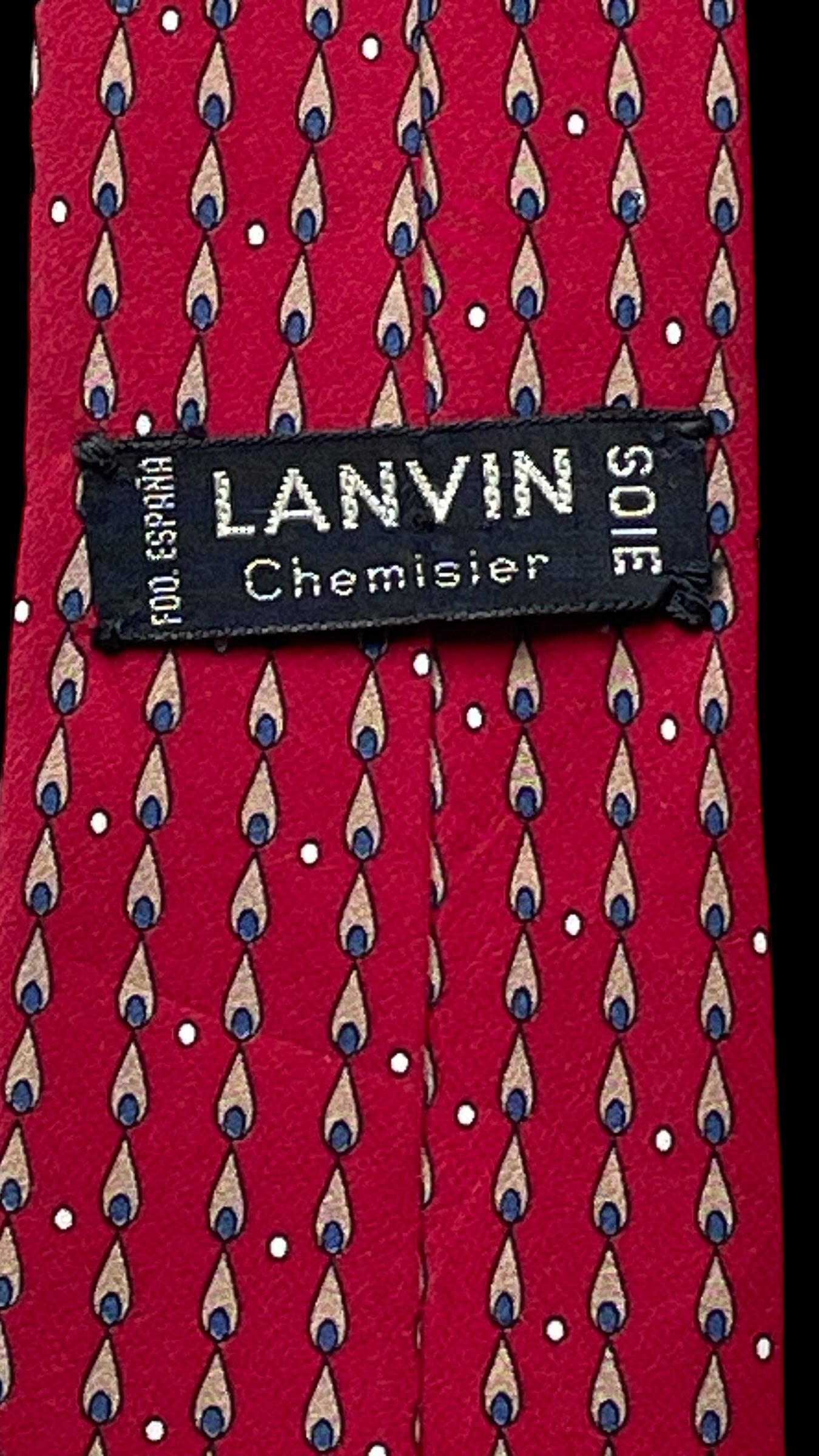 LANVIN Vintage Red Geometric Abstract Crepe Silk Tie ( 7 cm by 150.5 cm) Smaller Front Size, Longer Length