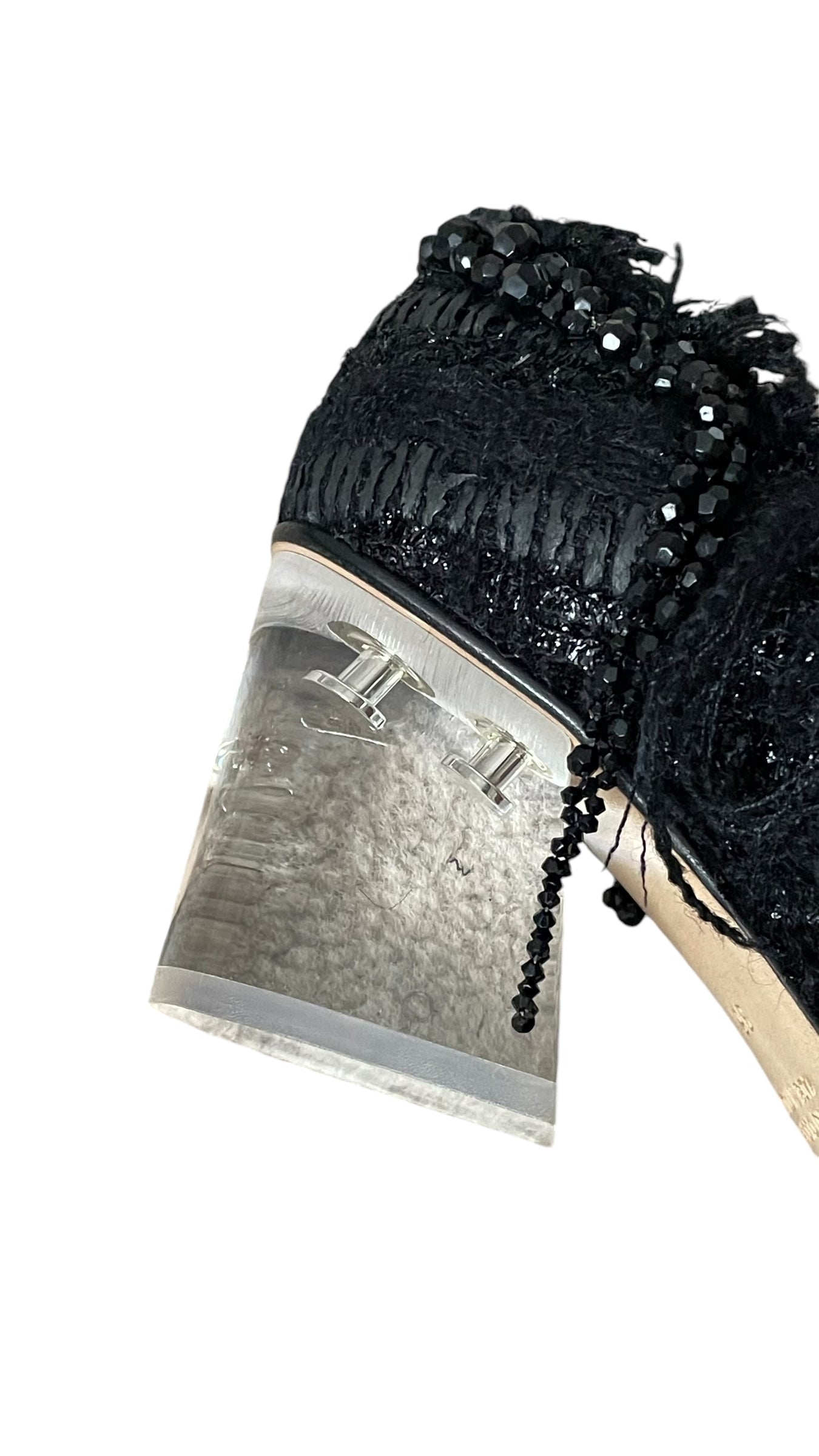 SIMONE ROCHA Women’s Black Embellished Tweed Block-Heel Shoes (Euro Size 36) U.K. 3.5