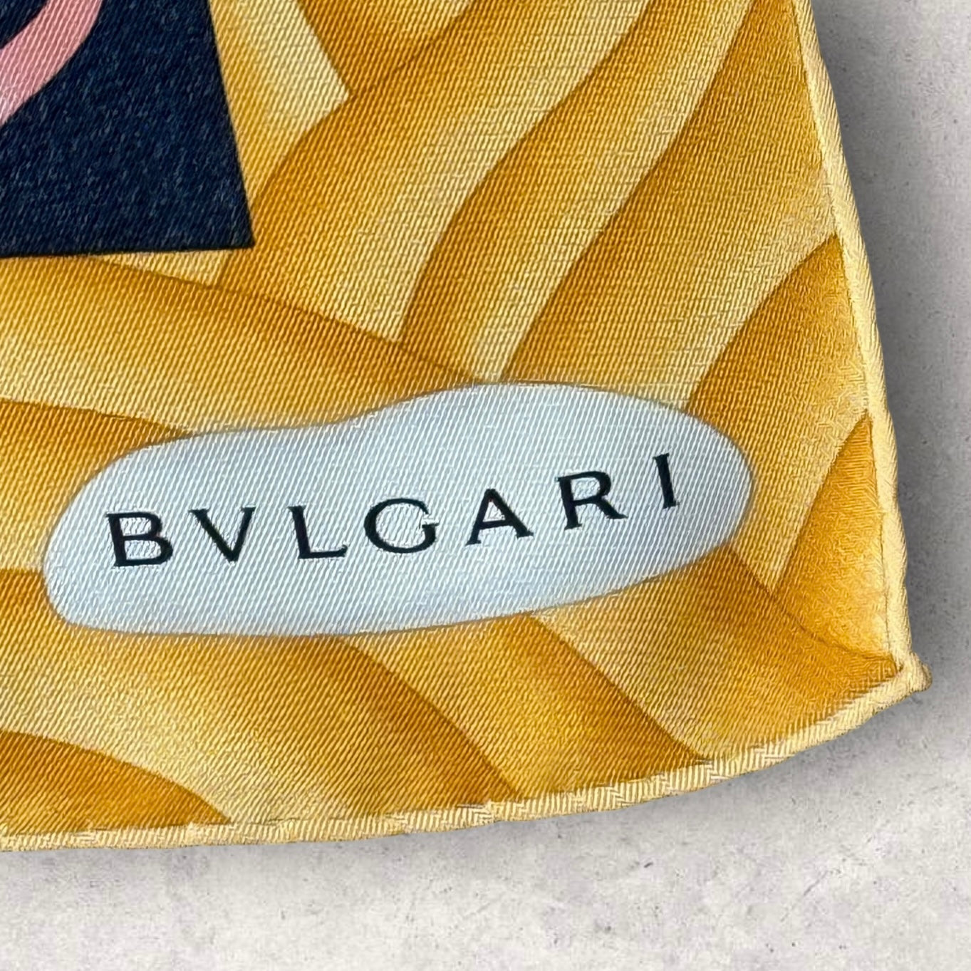 BVLGARI Vintage Navy Blue Fishes Silk Scarf. Hand rolled hem (83 cm by 84 cm) designed by Davide Pizzigoni