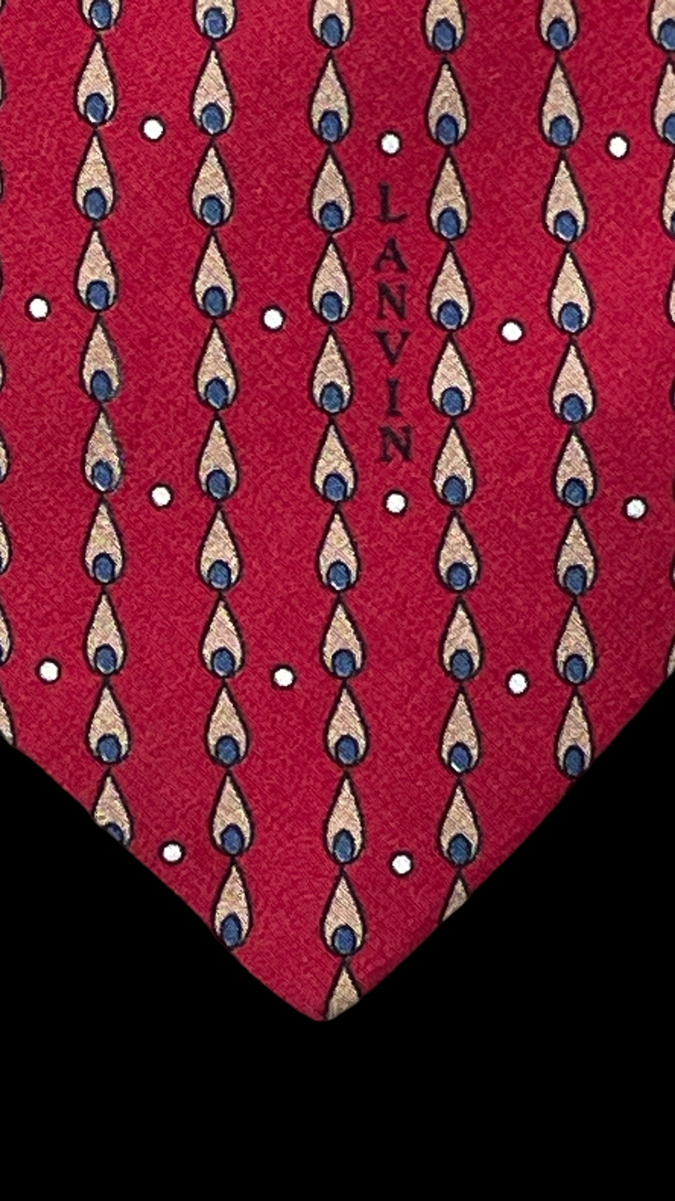 LANVIN Vintage Red Geometric Abstract Crepe Silk Tie ( 7 cm by 150.5 cm) Smaller Front Size, Longer Length