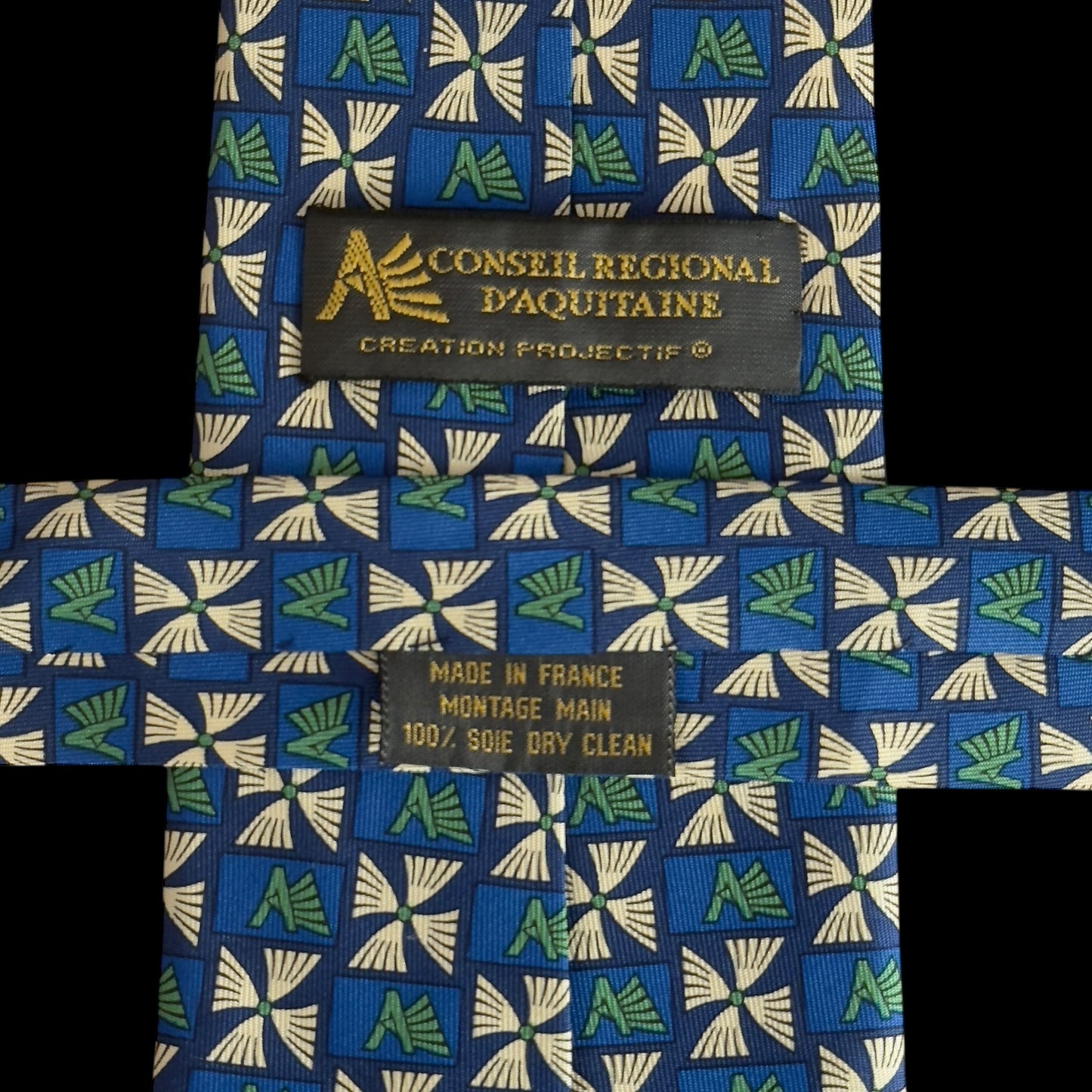 CREATION PROJECTIF   Vintage Navy Blue Abstract Silk Tie (9 cm by 151 cm)