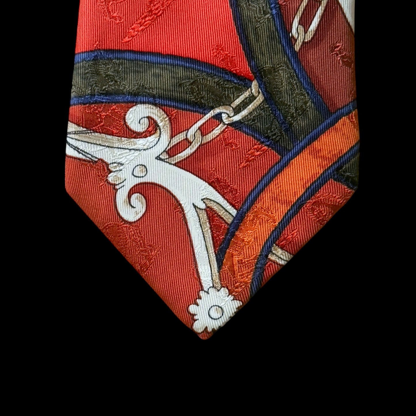 HERMES Vintage Burnt Orange Equestrian Silk Jacquard Tie (8.5 cm by 149 cm) Medium Front Width.