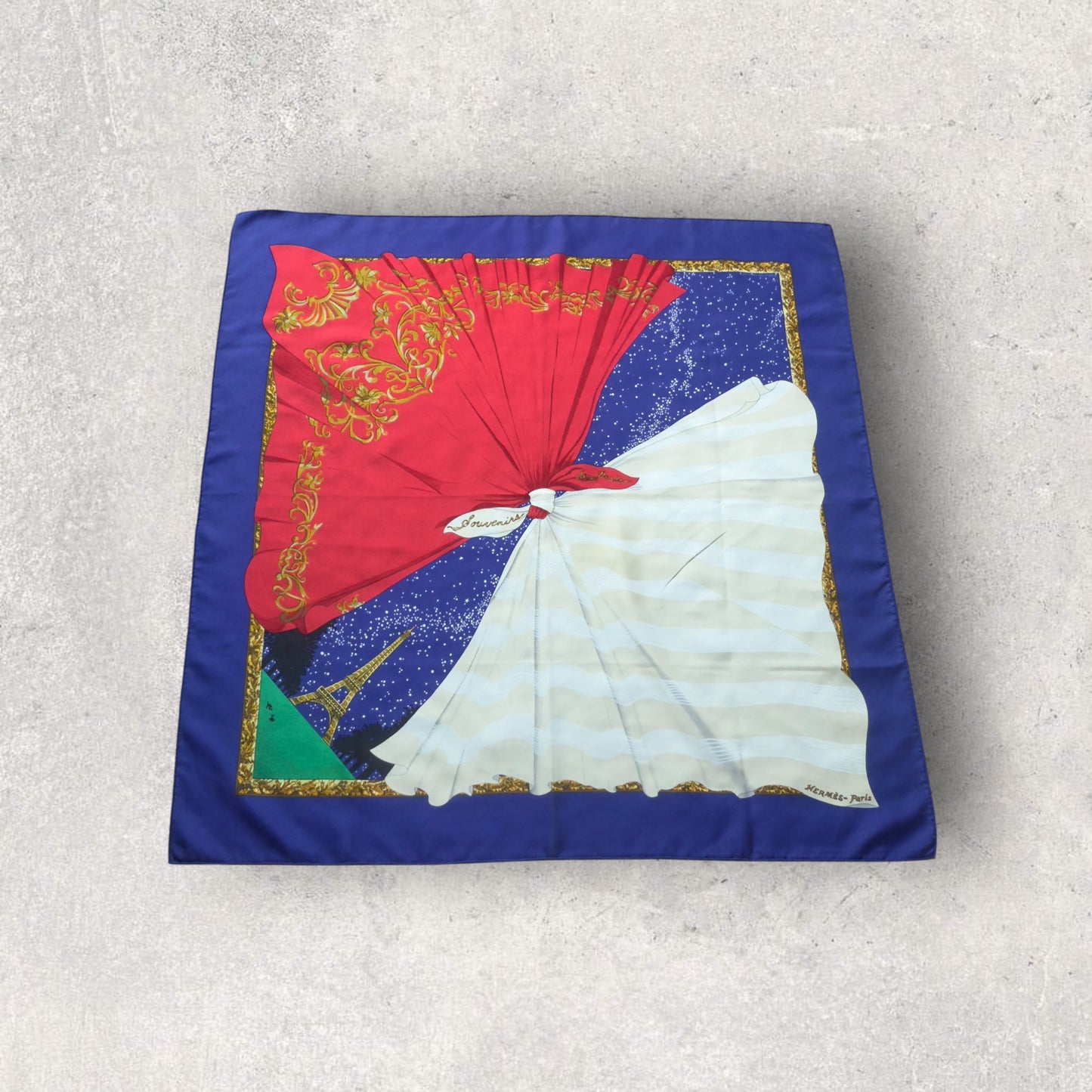 HERMES Vintage Silk Scarf. (‘’Souvenirs de Paris’’ designed by Hilton McConnico)