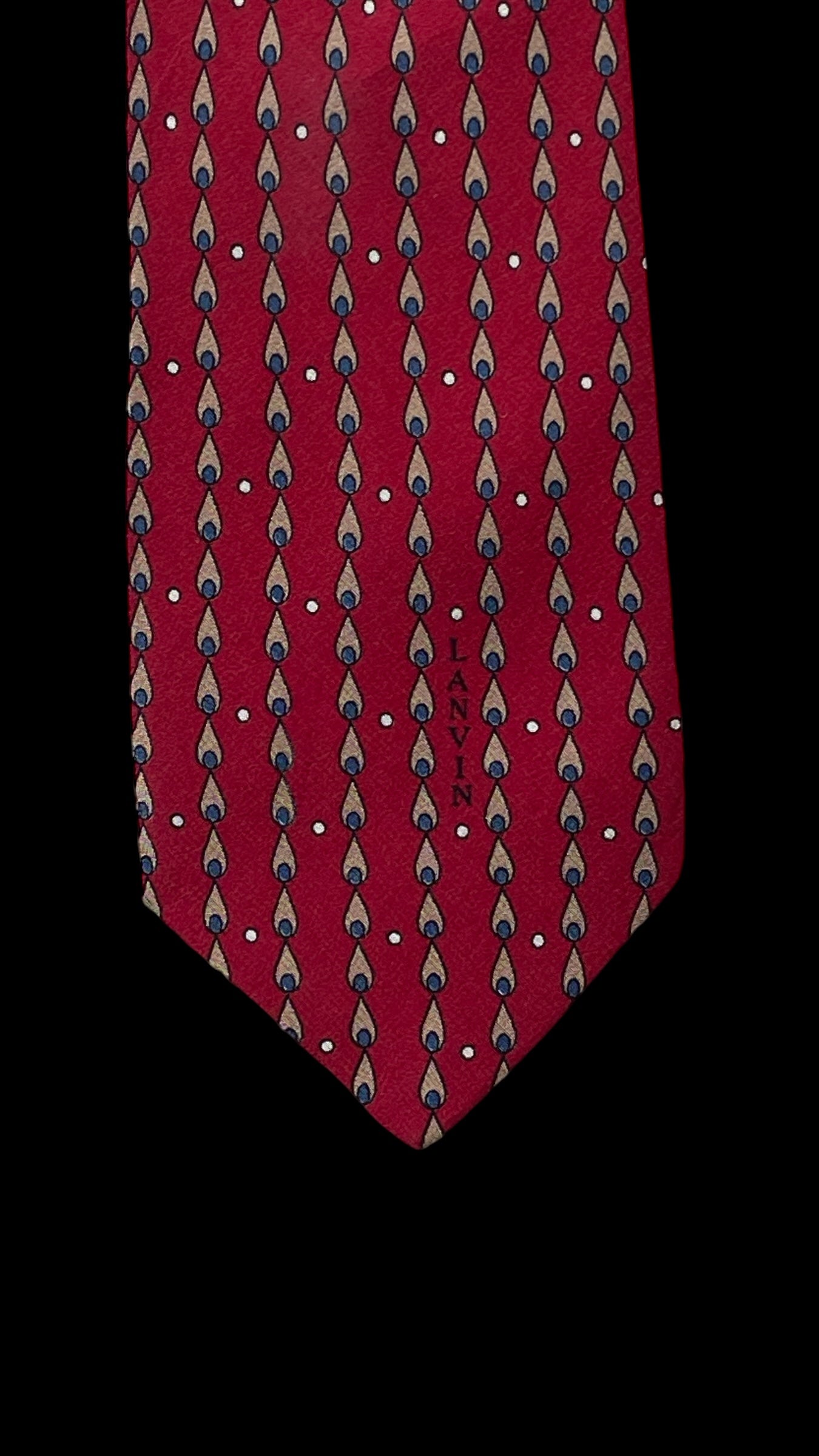 LANVIN Vintage Red Geometric Abstract Crepe Silk Tie ( 7 cm by 150.5 cm) Smaller Front Size, Longer Length