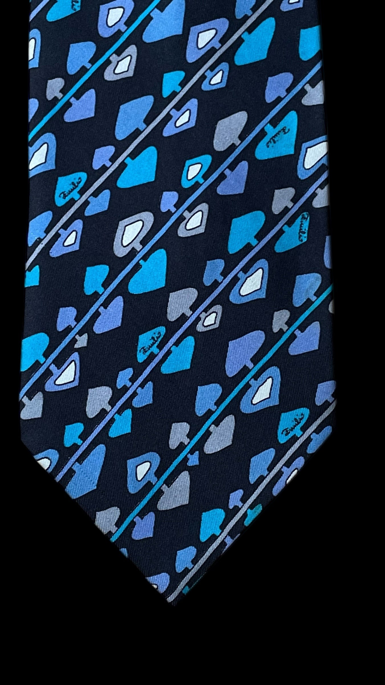 EMILIO PUCCI Vintage Black Psychedelic Trees Silk Tie (10 cm by 136 cm) Wide Front Size