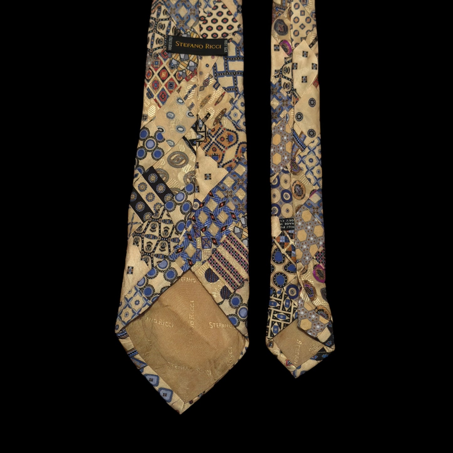STEFANO RICCI Vintage Yellow Abstract Patchwork Silk Jacquard Tie (9.8 cm by 163.5 cm) Very Long