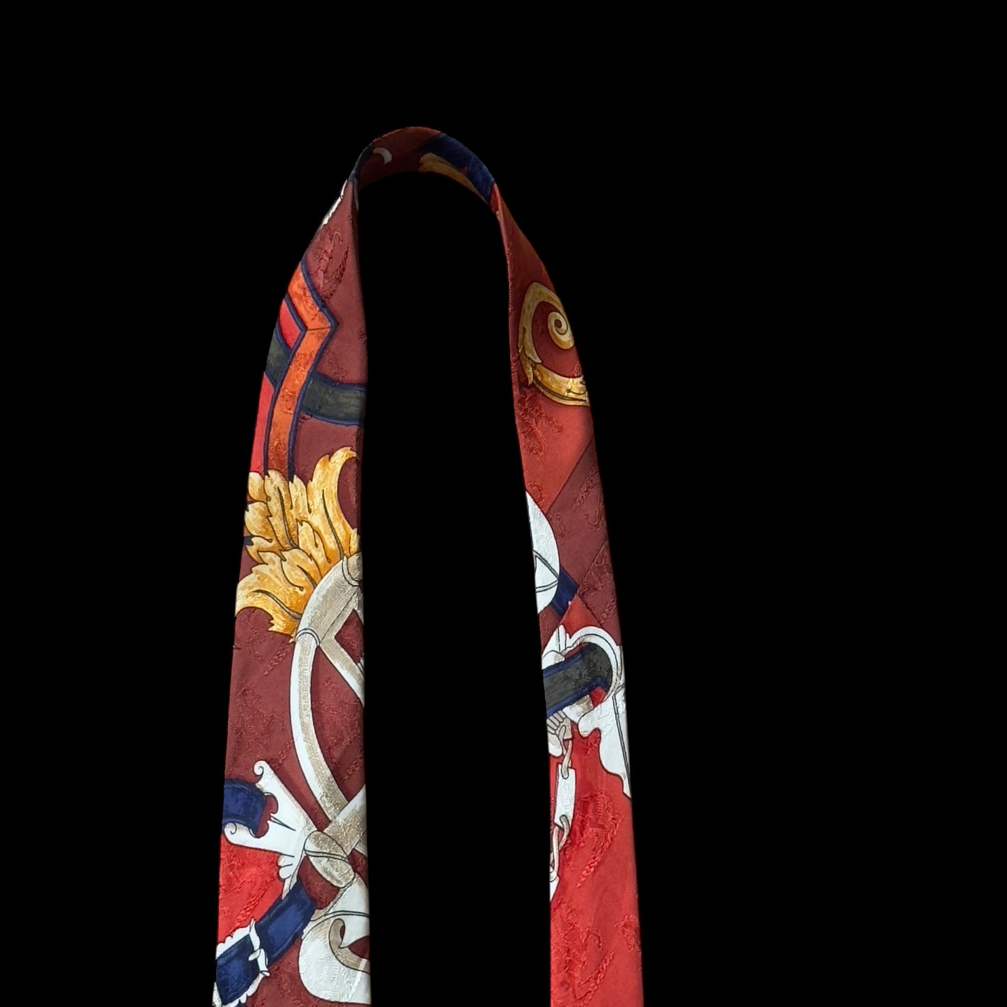 HERMES Vintage Burnt Orange Equestrian Silk Jacquard Tie (8.5 cm by 149 cm) Medium Front Width.