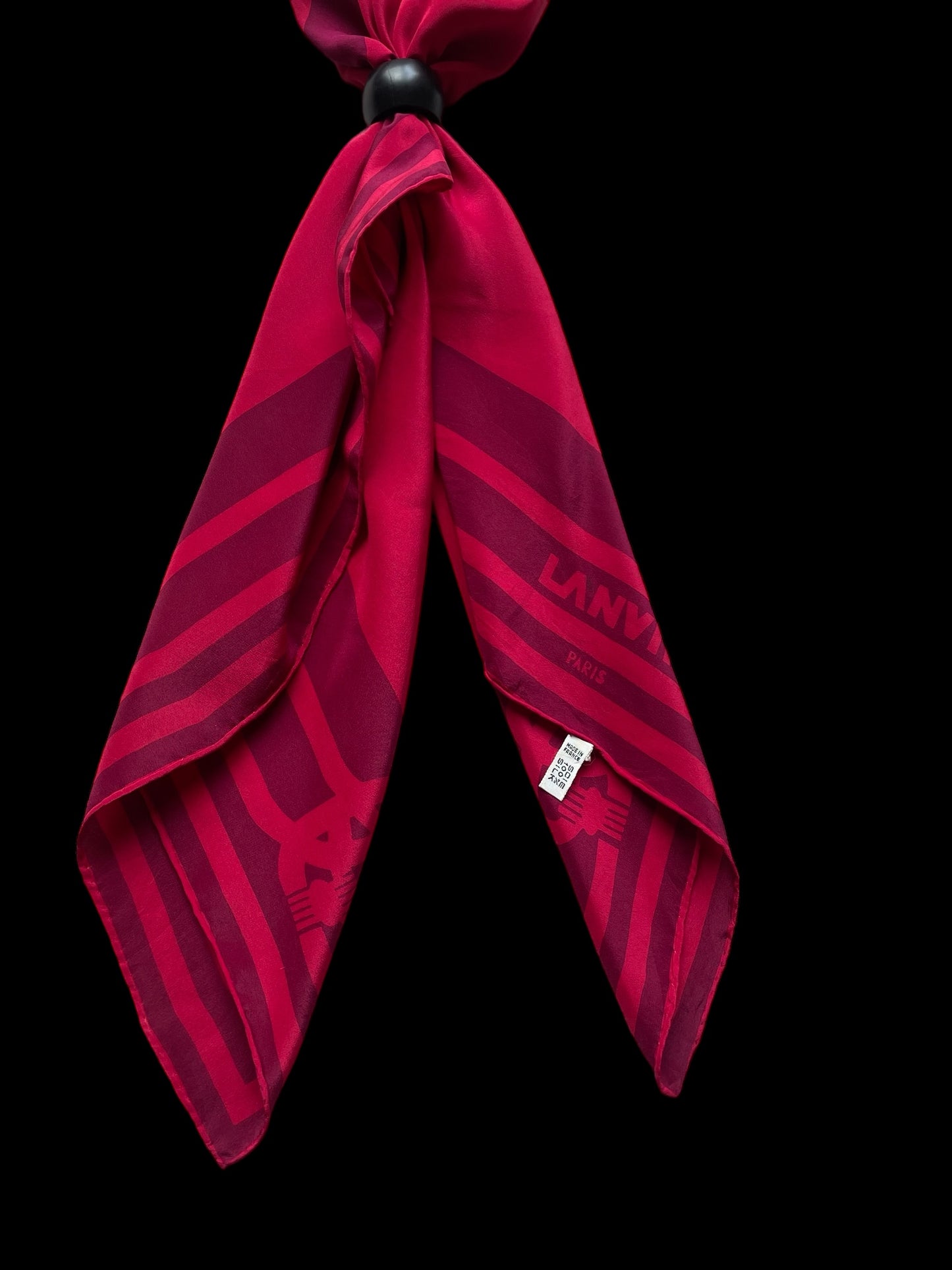 LANVIN Vintage Red Geometric Crepe Silk Scarf (83 cm by 83 cm)