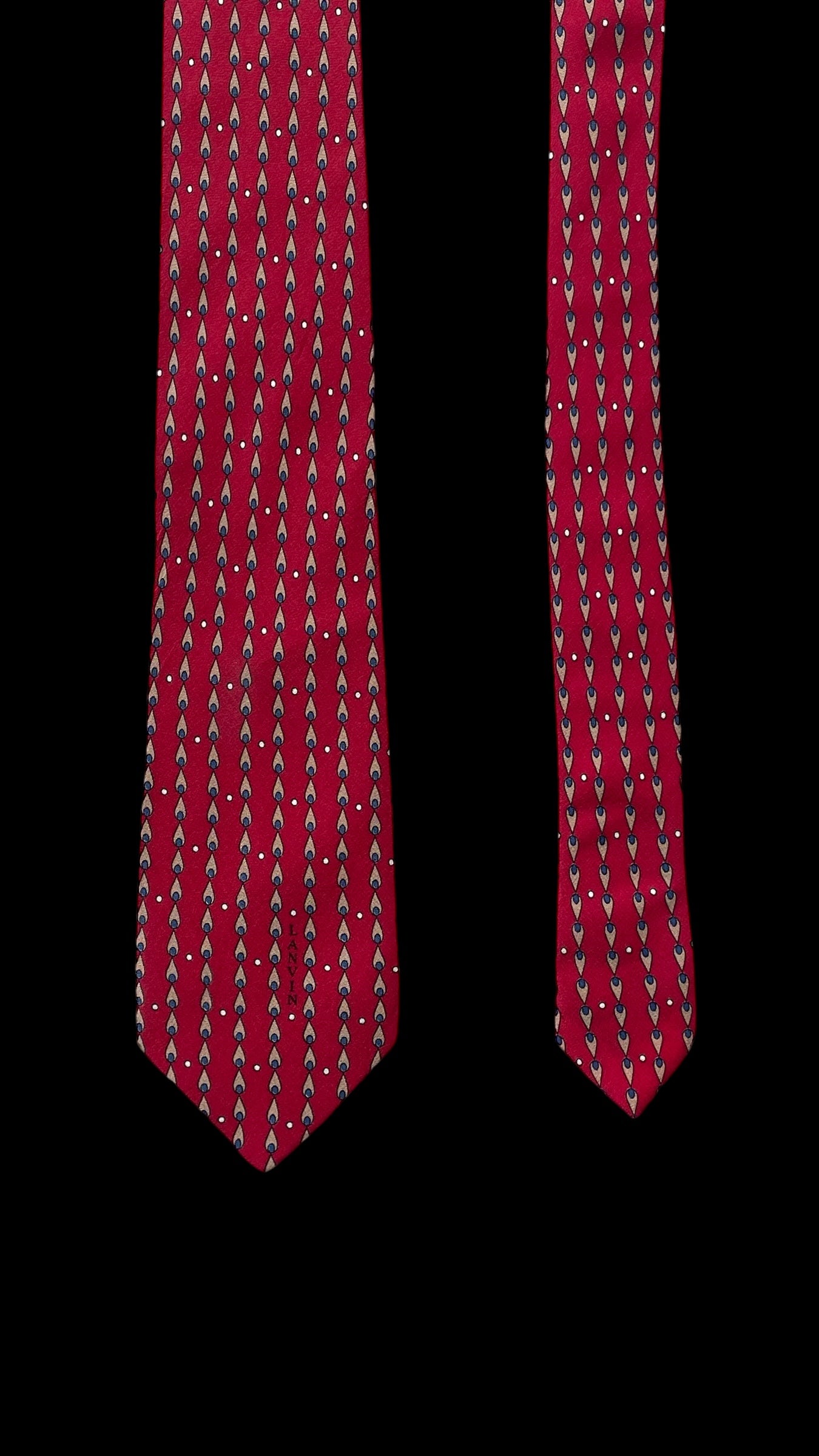 LANVIN Vintage Red Geometric Abstract Crepe Silk Tie ( 7 cm by 150.5 cm) Smaller Front Size, Longer Length