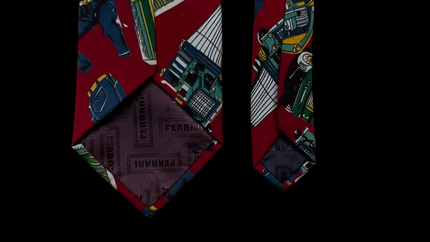 FERRARI Vintage Burgundy Novelty Crepe Silk Tie (8.8 cm by 144 cm) Medium front size.