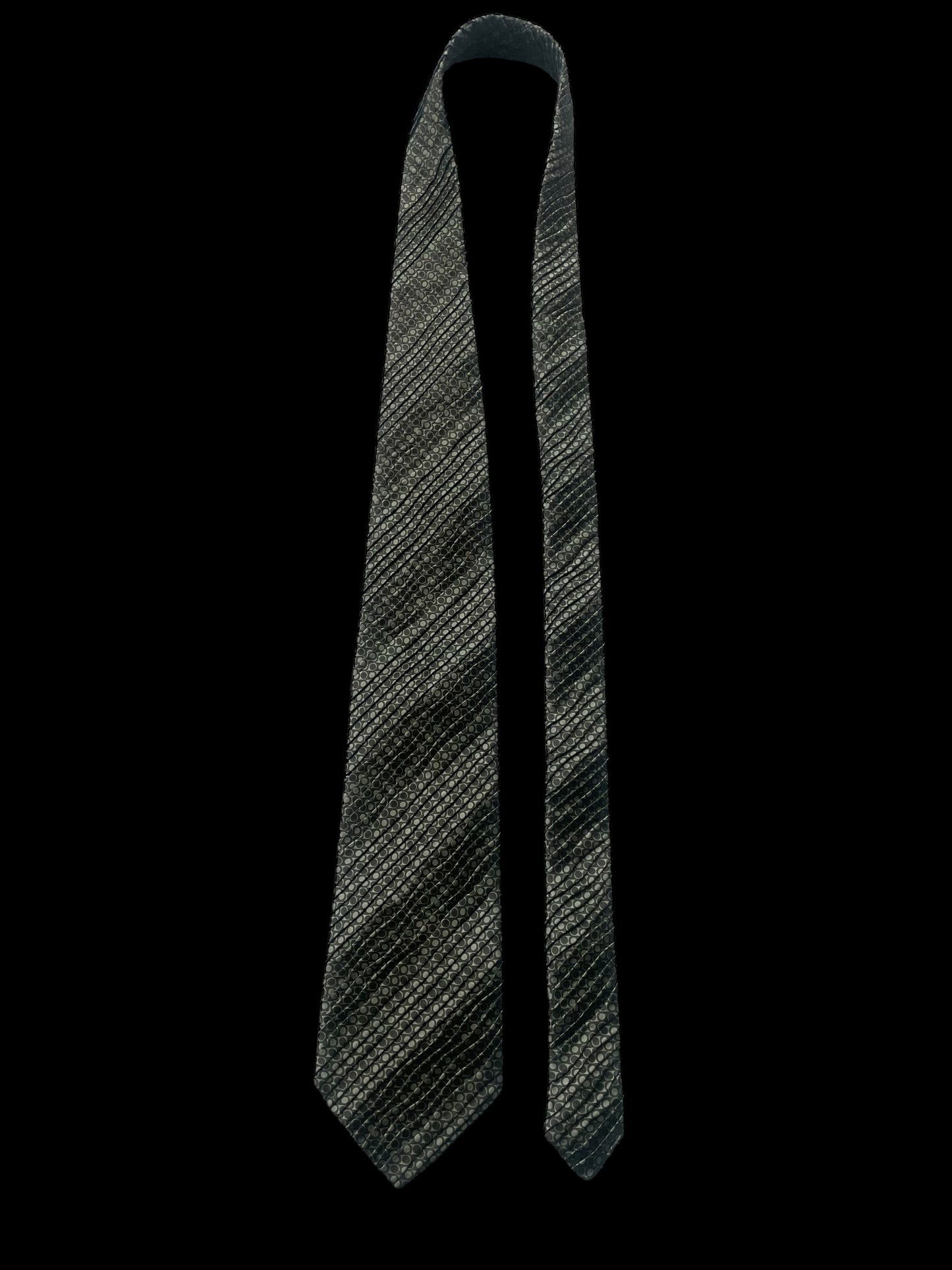 CARVEN Vintage Pleated Crepe Silk Tie (9.4 cm by 147 cm) Geometric Printed.